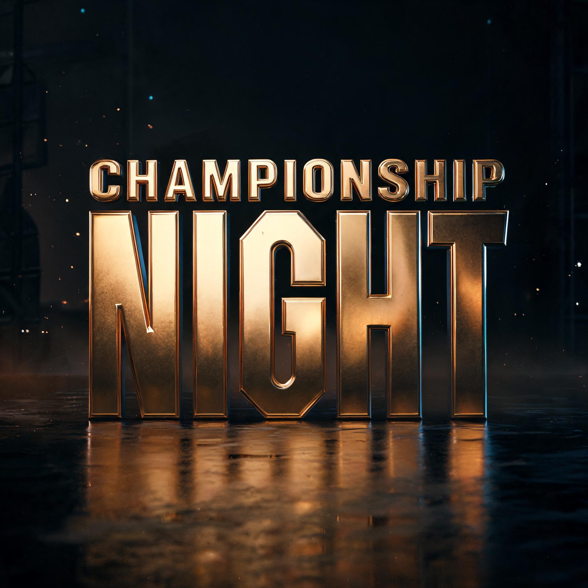 "CHAMPIONSHIP NIGHT" — metallic text effect
