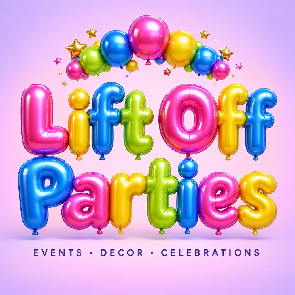"Lift Off Parties
EVENTS · DECOR · CELEBRATIONS" — Y2k Bubbly | AI Text Effect Generator
