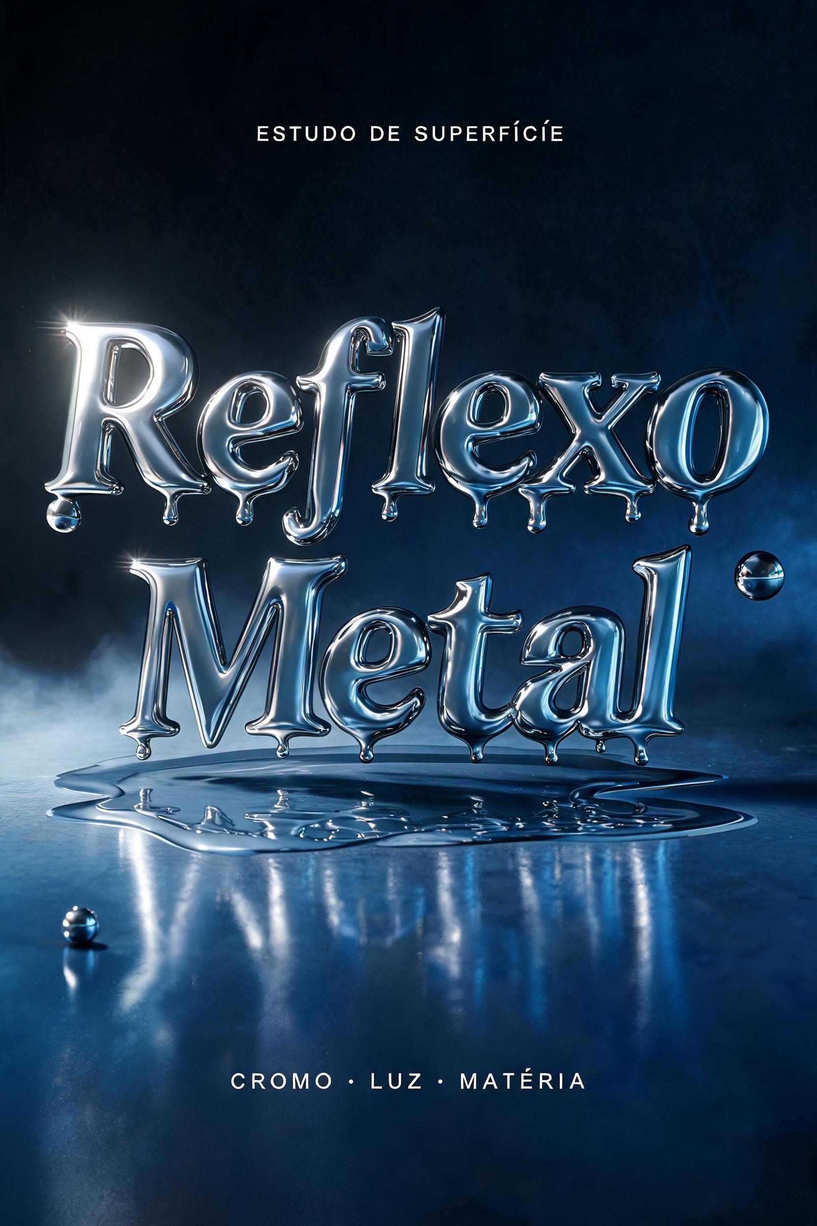 "Reflexo
Metal
ESTUDO DE SUPERFÍCIE
CROMO · LUZ · MATÉRIA" — Metallic | AI Text Effect Generator