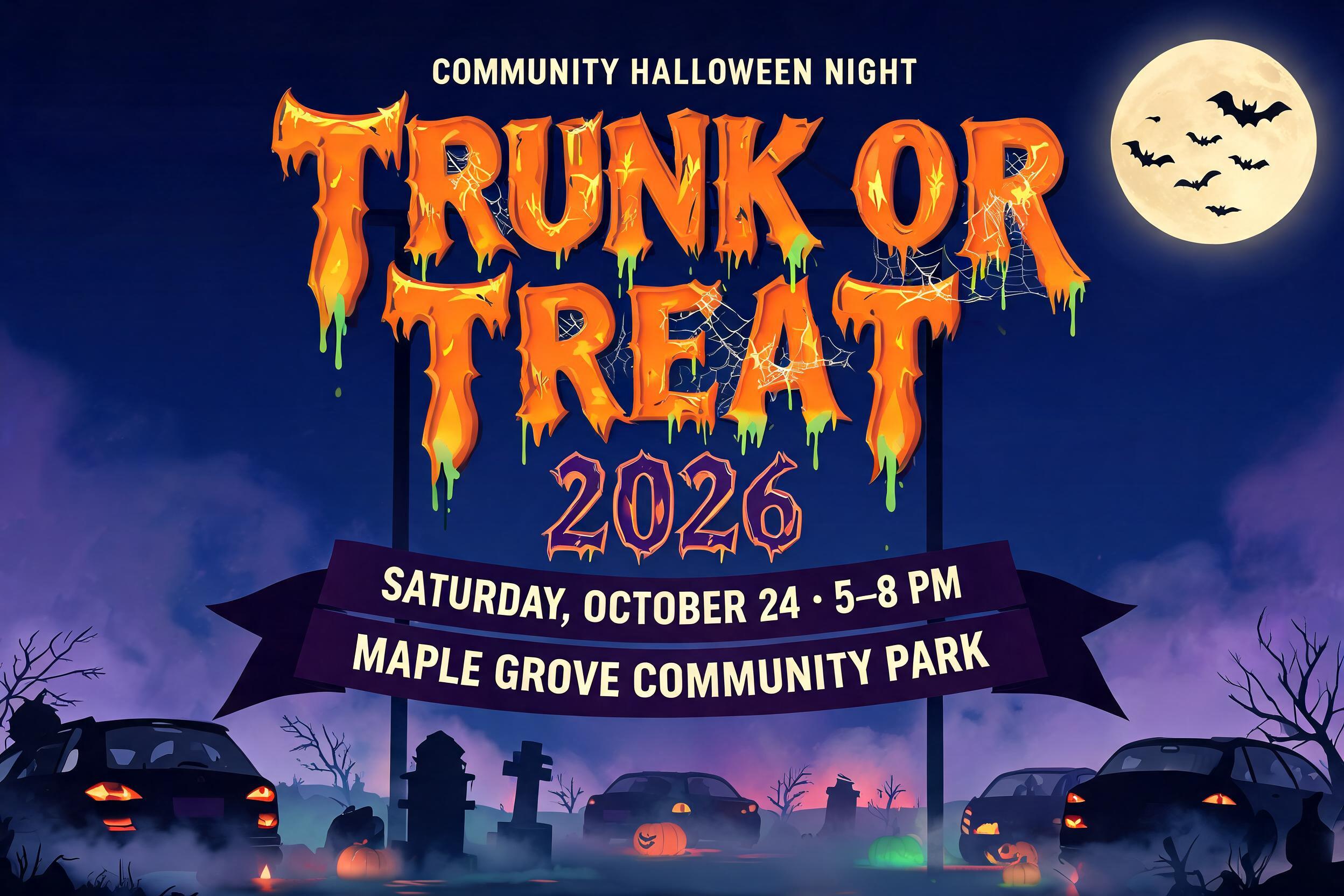"make a sign that says trunk or treat 2026" — Halloween text effect