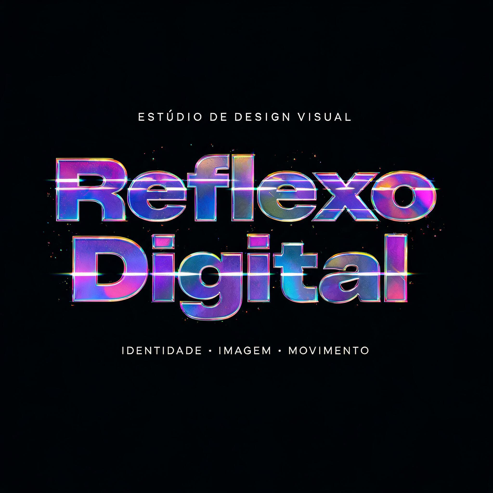 "Reflexo
Digital
ESTÚDIO DE DESIGN VISUAL
IDENTIDADE · IMAGEM · MOVIMENTO" — Holographic | AI Text Effect Generator
