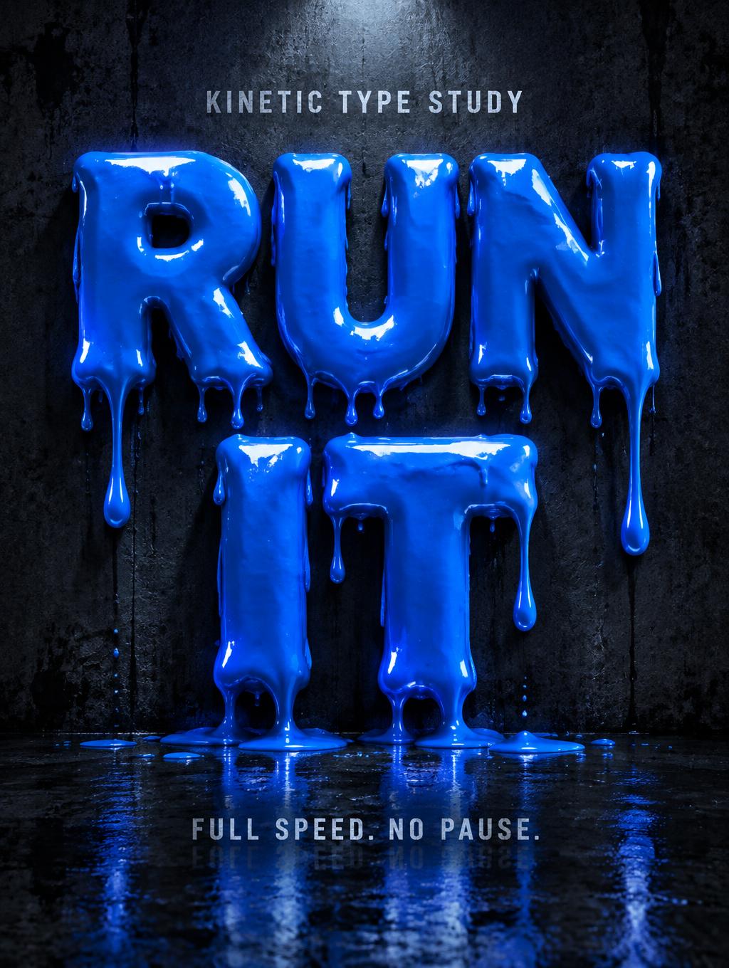 "RUN
IT
KINETIC TYPE STUDY
FULL SPEED. NO PAUSE." — Drip Font | AI Text Effect Generator