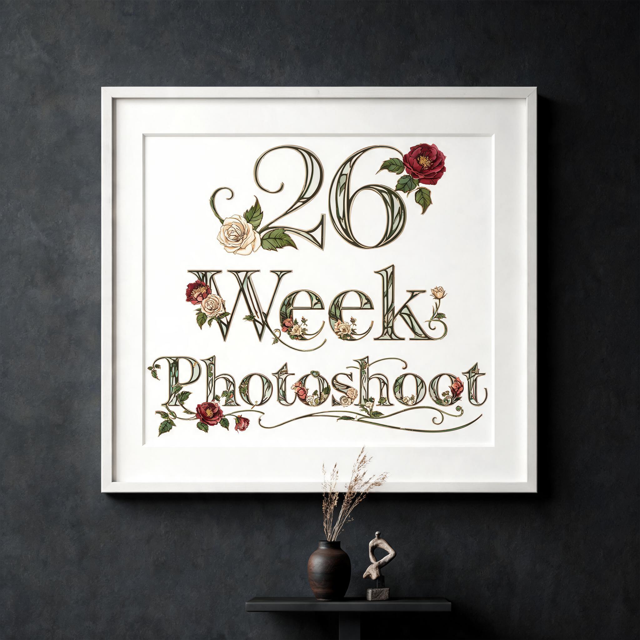 "26 Week Photoshoot" — floral text effect