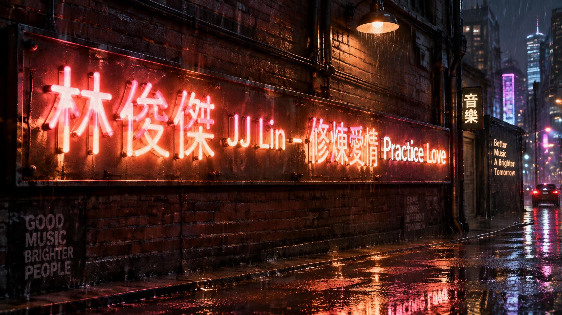 "林俊傑 JJ Lin - 修煉愛情 Practice Love" — Neon Sign | AI Text Effect Generator