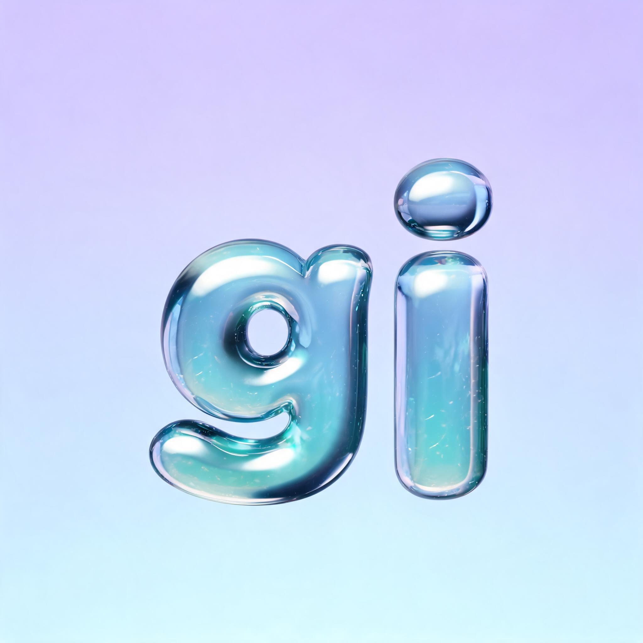 "gi" — Glass Liquid | AI Text Effect Generator