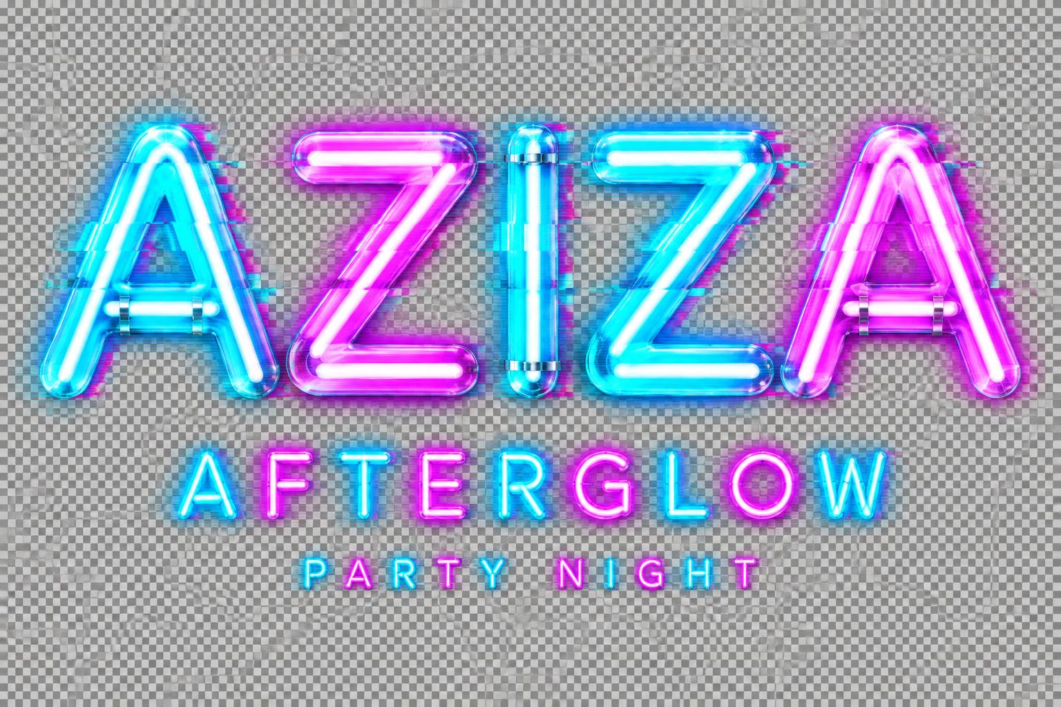 "AZIZA
AFTERGLOW
PARTY NIGHT" — Cyberpunk | AI Text Effect Generator