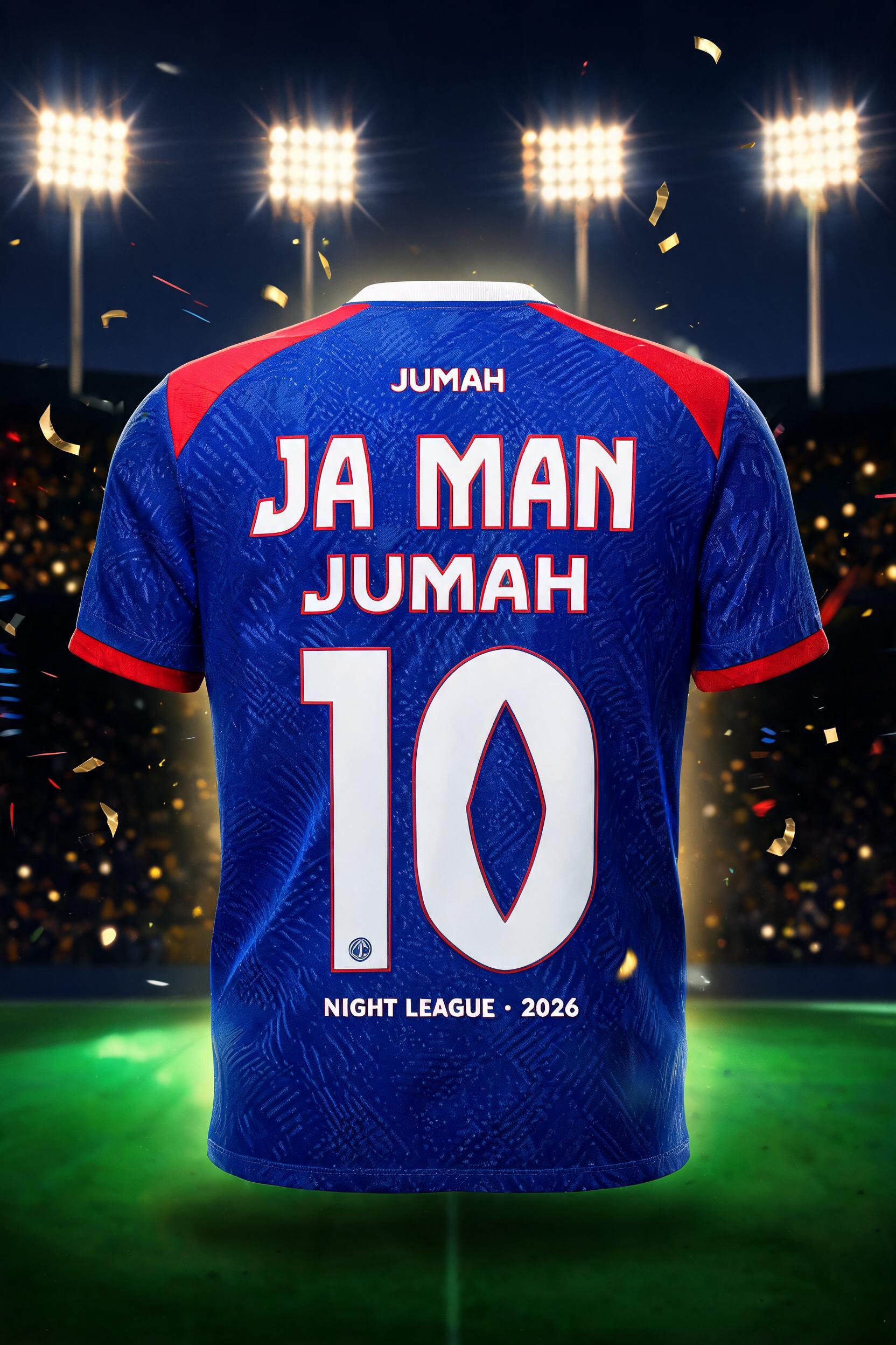 "JA MAN
JUMAH
10
NIGHT LEAGUE · 2026" — Sports Football | AI Text Effect Generator