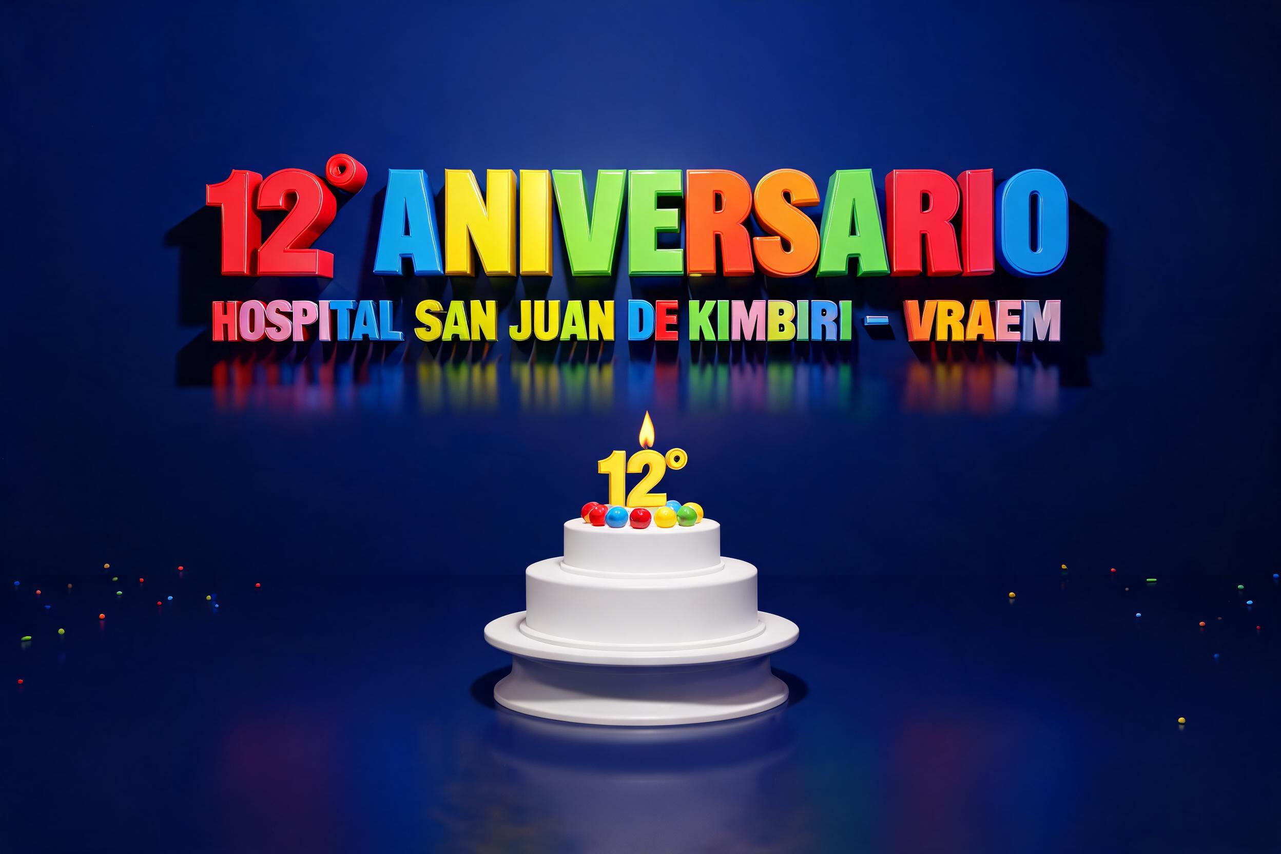 "12° ANIVERSARIO
HOSPITAL SAN JUAN DE KIMBIRI - VRAEM" — 3d Bold | AI Text Effect Generator