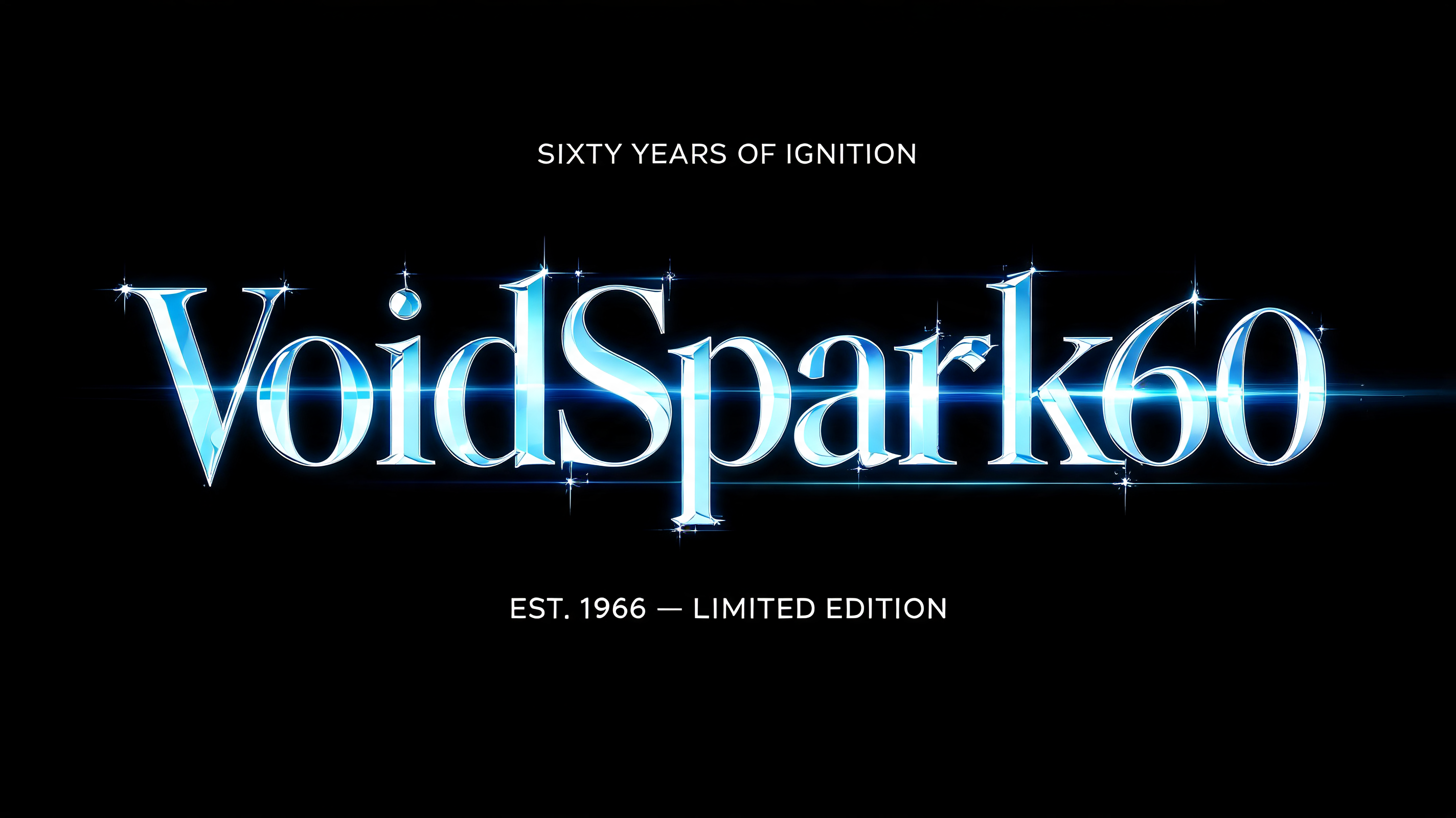 "VoidSpark60
SIXTY YEARS OF IGNITION
EST. 1966 — LIMITED EDITION" — Cinematic | AI Text Effect Generator