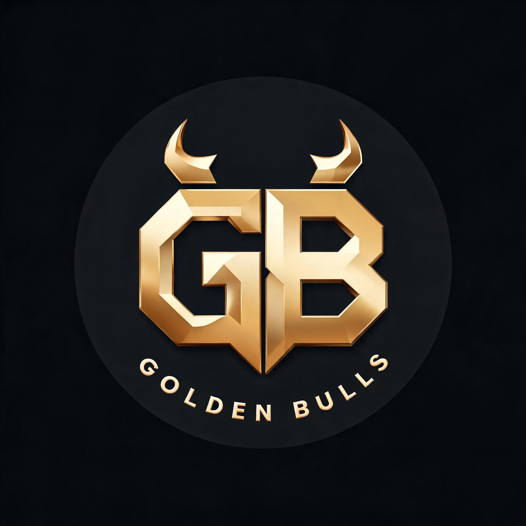 "GB
GOLDEN BULLS" — 3d bold gold text effect