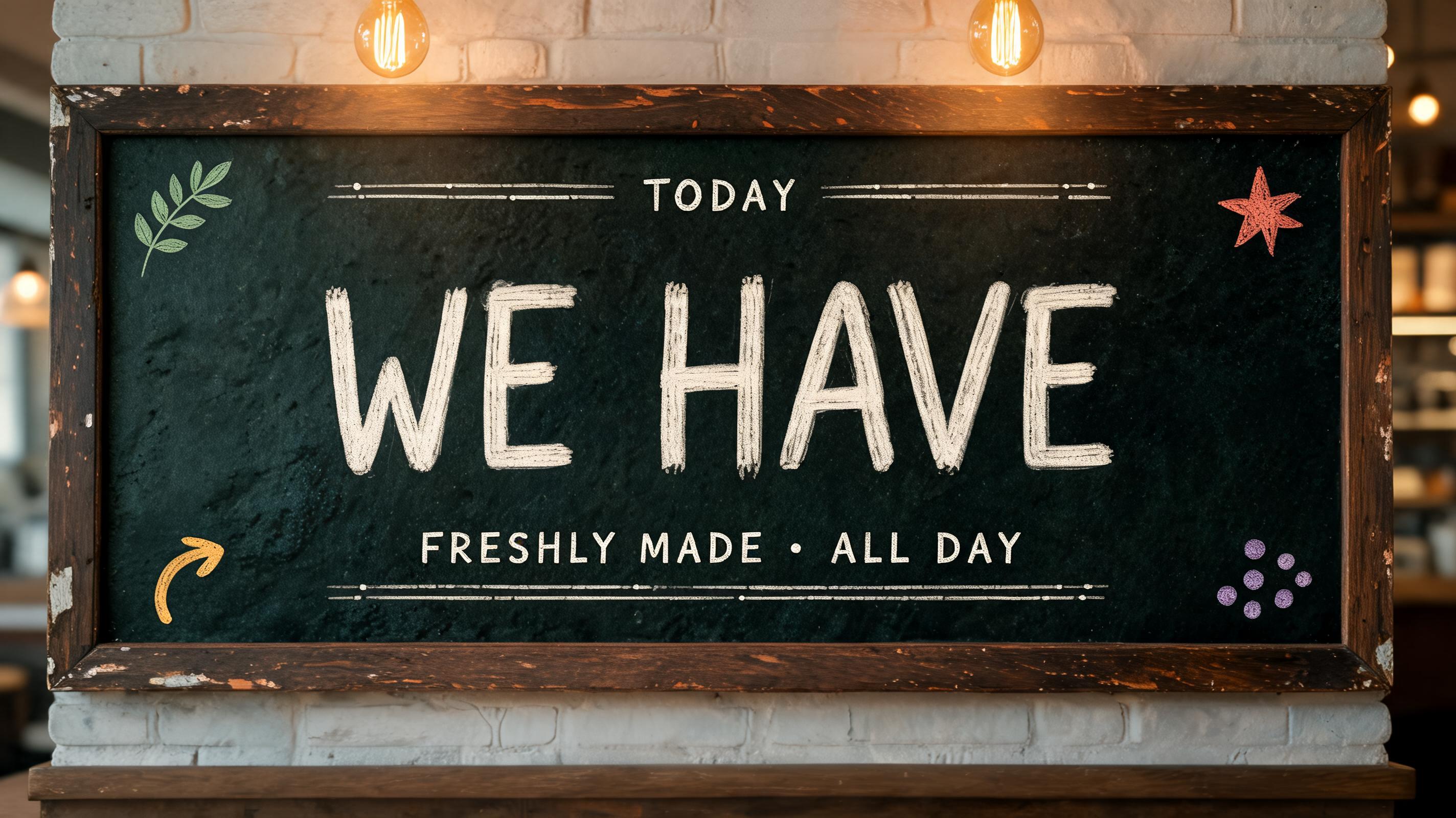 "TODAY
WE HAVE
FRESHLY MADE • ALL DAY" — Chalk | AI Text Effect Generator