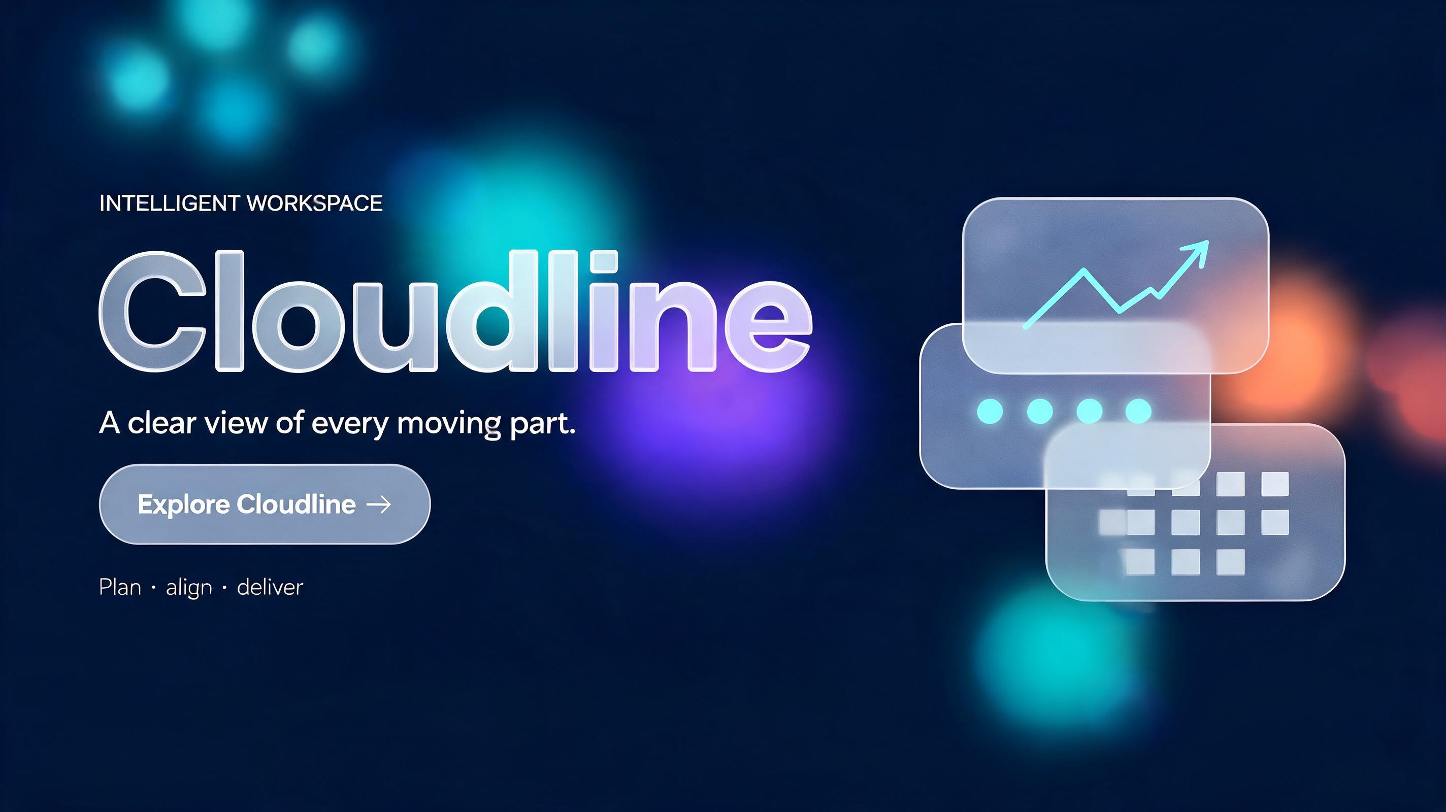 "Cloudline
INTELLIGENT WORKSPACE
A clear view of every moving part.
Explore Cloudline
Plan · align · deliver" — Glass Morphism | AI Text Effect Generator