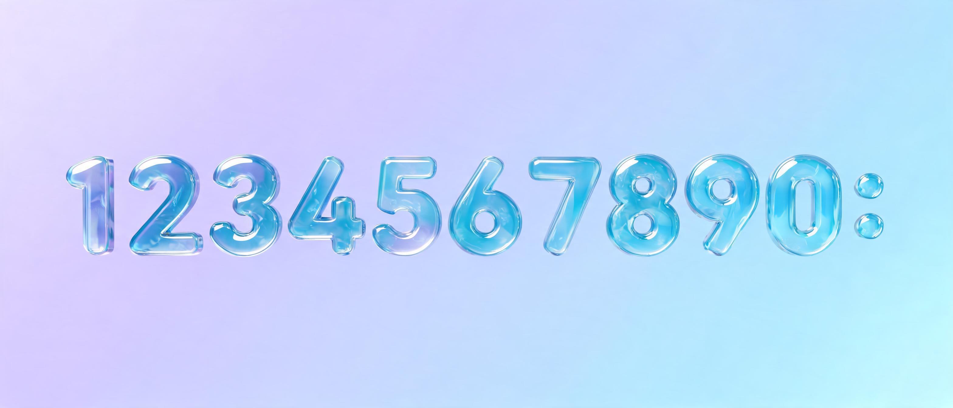 "1 2 3 4 5 6 7 8 9 0 :" — Glass Liquid | AI Text Effect Generator