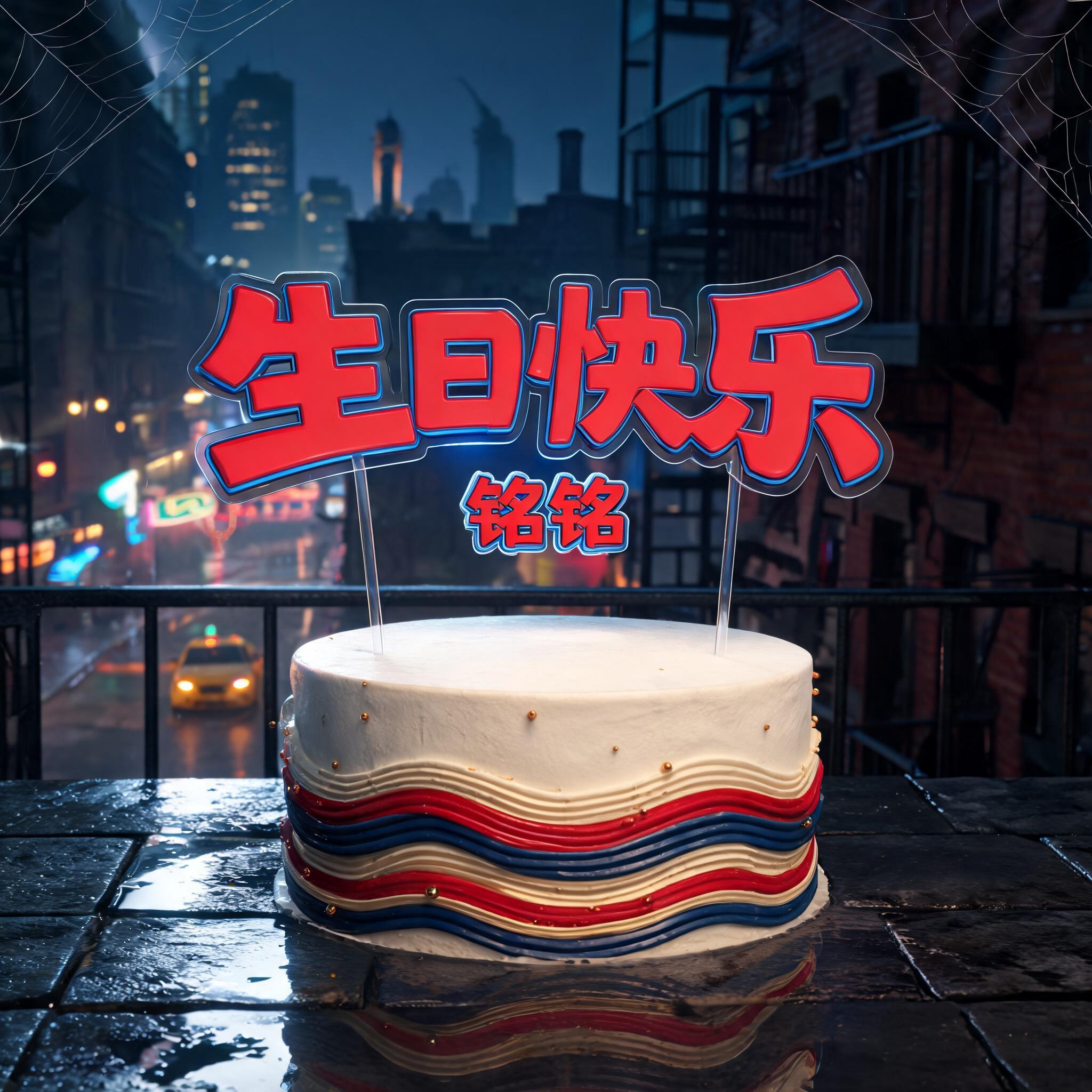 "生日快乐
铭铭" — Spider Hero text effect