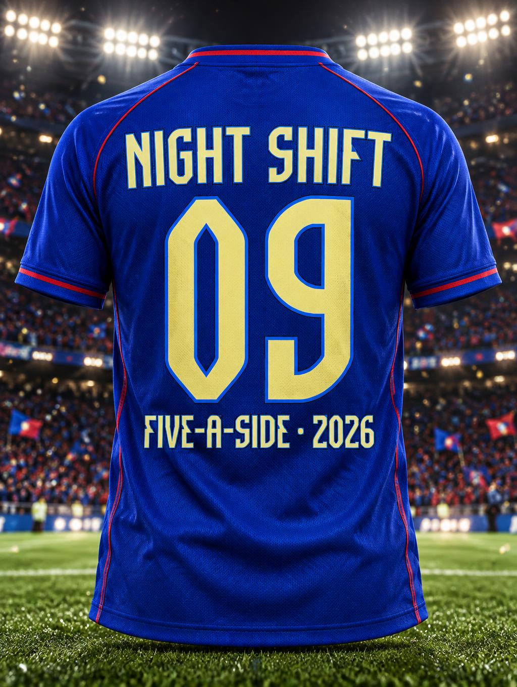 "09
NIGHT SHIFT
FIVE-A-SIDE · 2026" — Sports Football | AI Text Effect Generator
