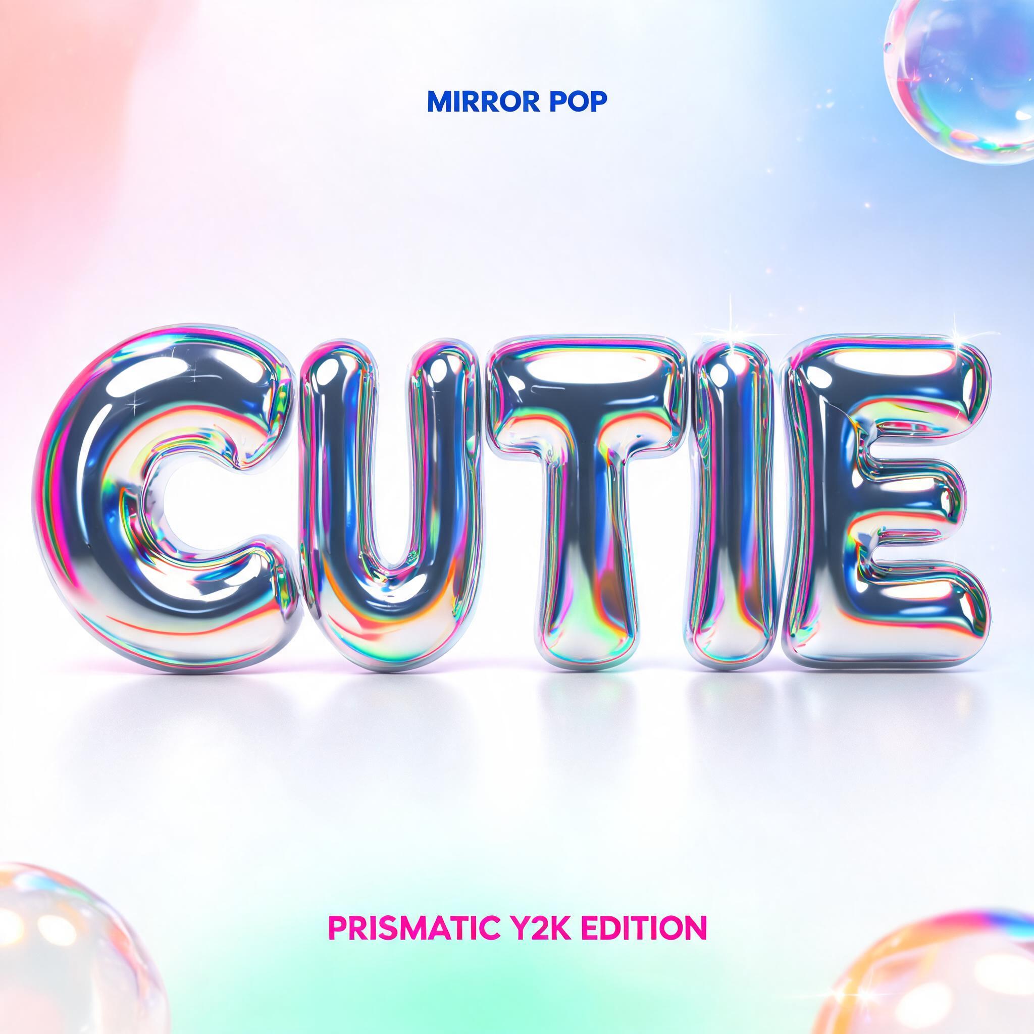 "CUTIE
MIRROR POP
PRISMATIC Y2K EDITION" — Y2k Chrome text effect