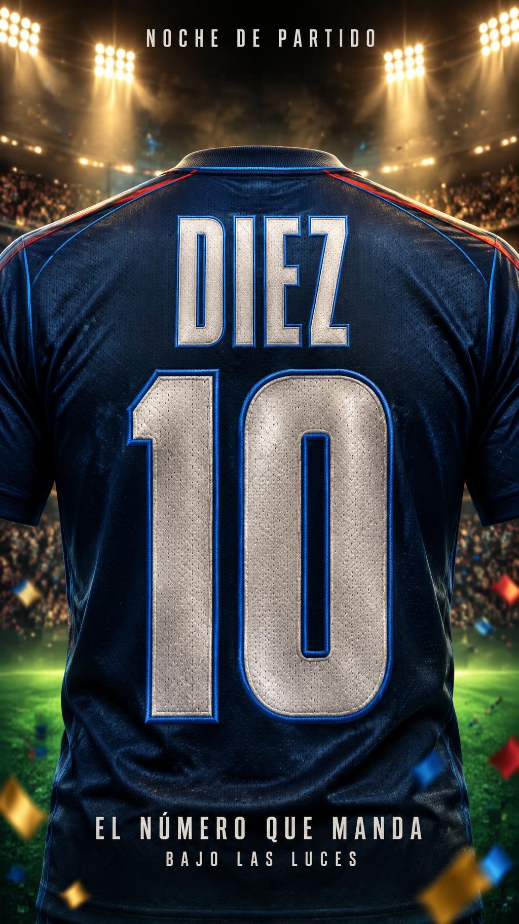 "DIEZ
10
NOCHE DE PARTIDO
EL NÚMERO QUE MANDA
BAJO LAS LUCES" — Sports Football | AI Text Effect Generator