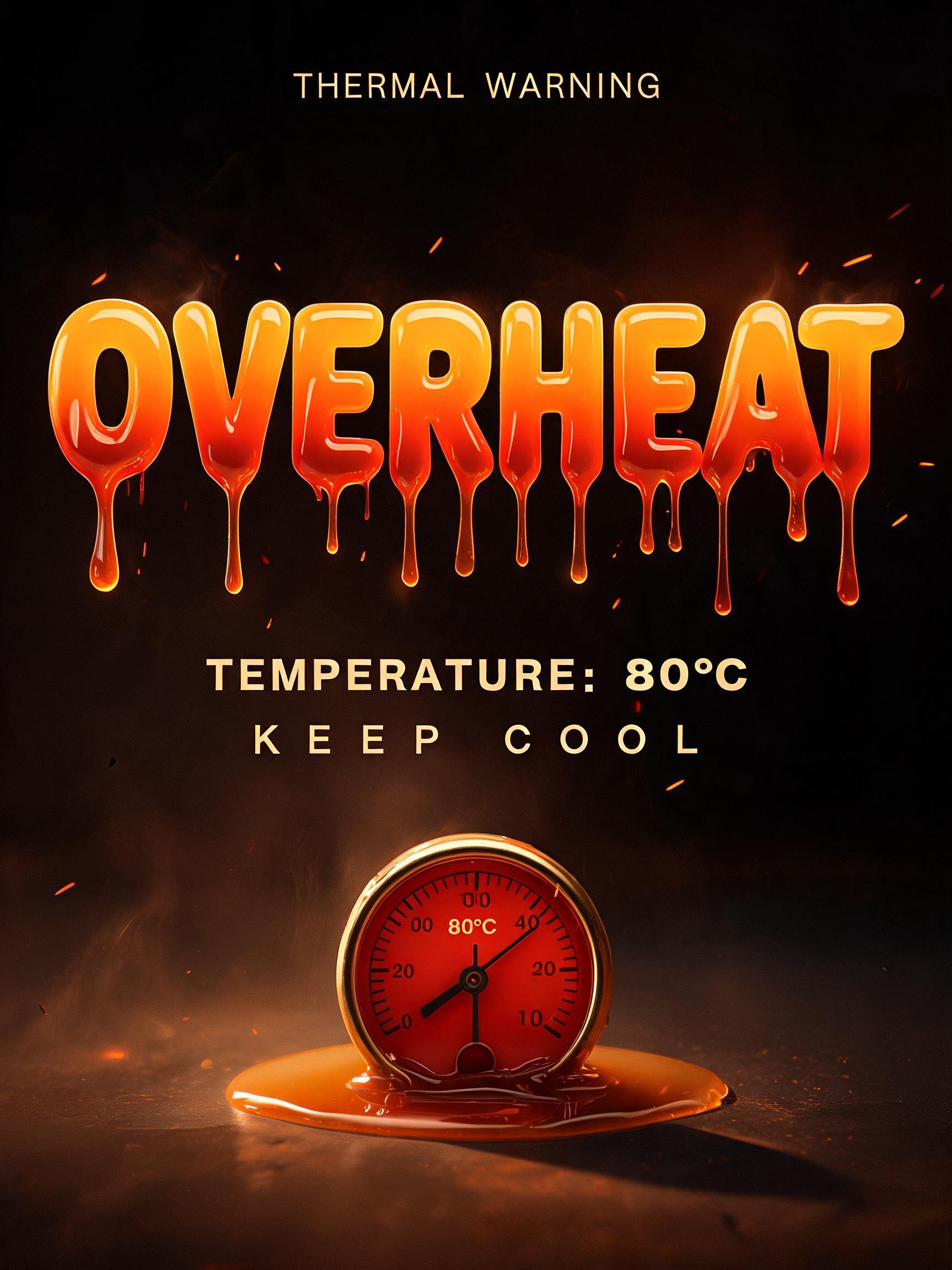 "OVERHEAT
THERMAL WARNING
TEMPERATURE: 80°C
KEEP COOL" — Drip Font Melting | AI Text Effect Generator