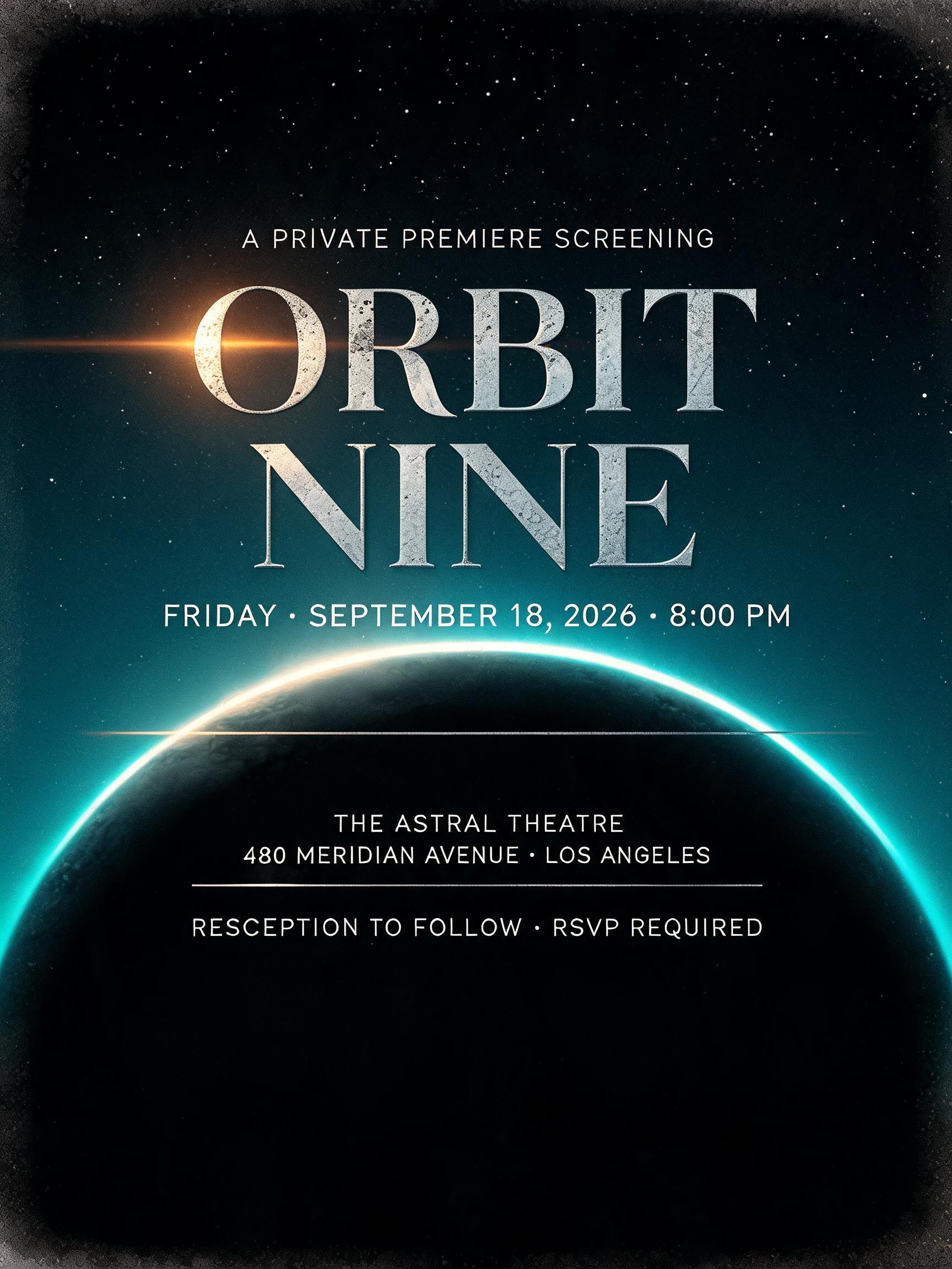 Design a premiere invitation for the screening of Orbit Nine