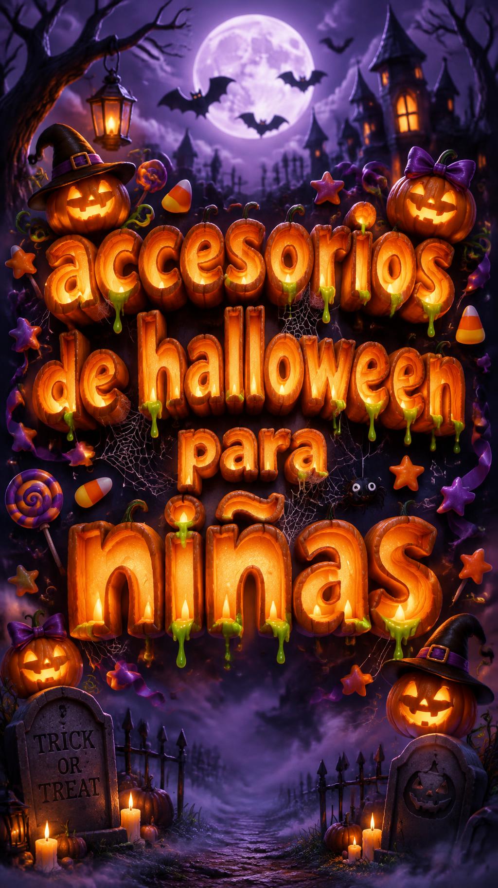"un texto que diga accesorios de halloween para niñas" — Halloween text effect