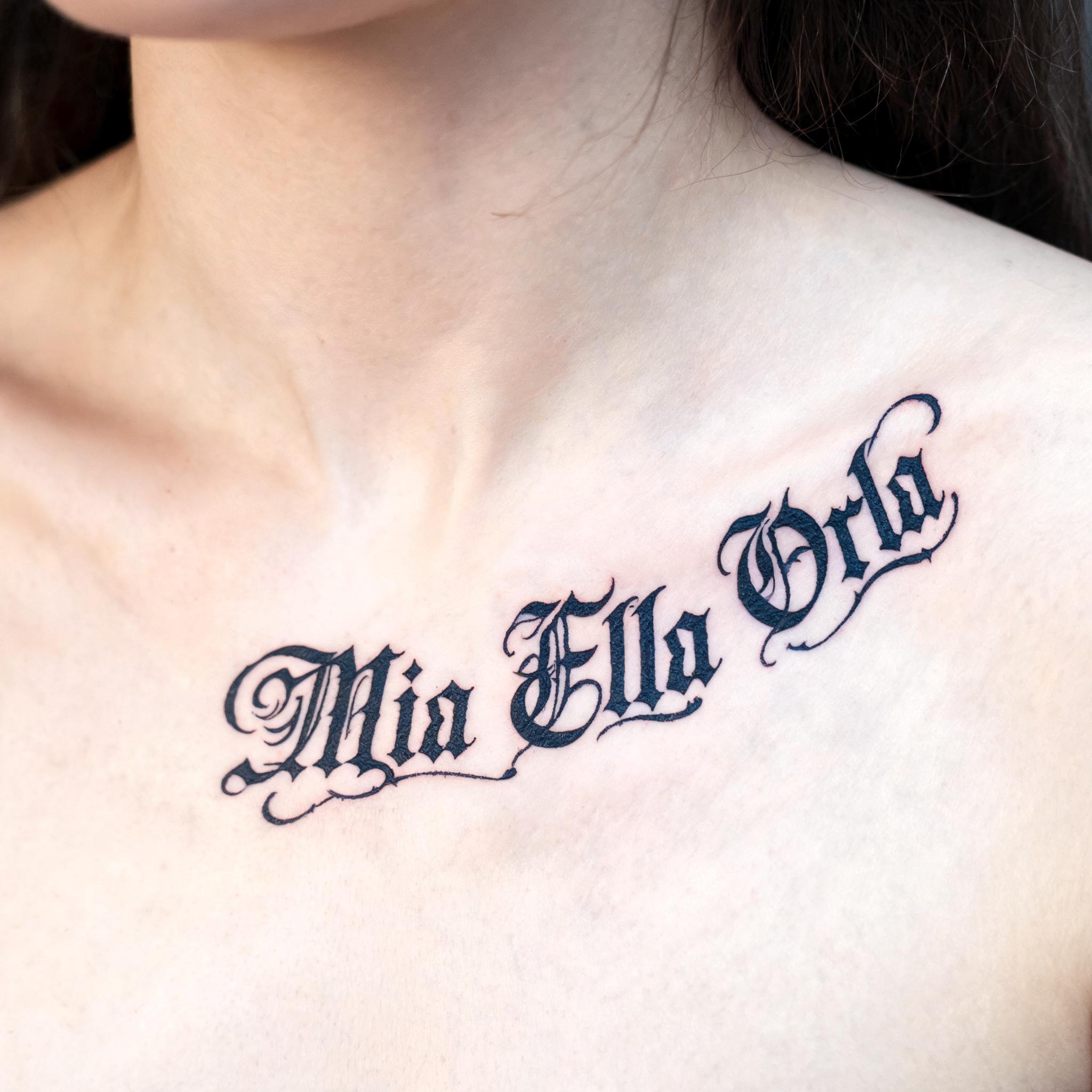 "Mia Ella Orla" — Tattoo | AI Text Effect Generator