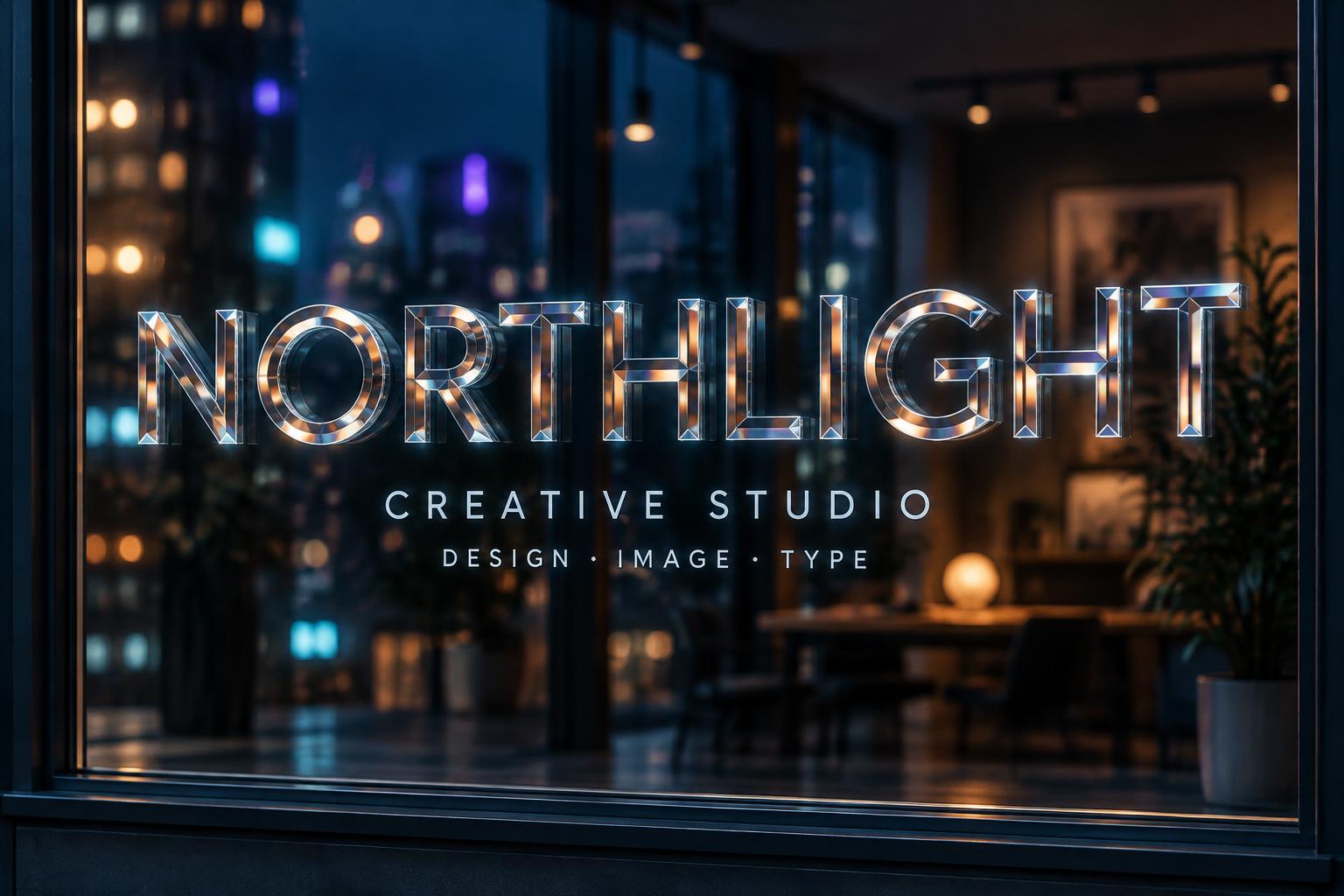 "NORTHLIGHT
CREATIVE STUDIO
DESIGN · IMAGE · TYPE" — Glass Morphism | AI Text Effect Generator