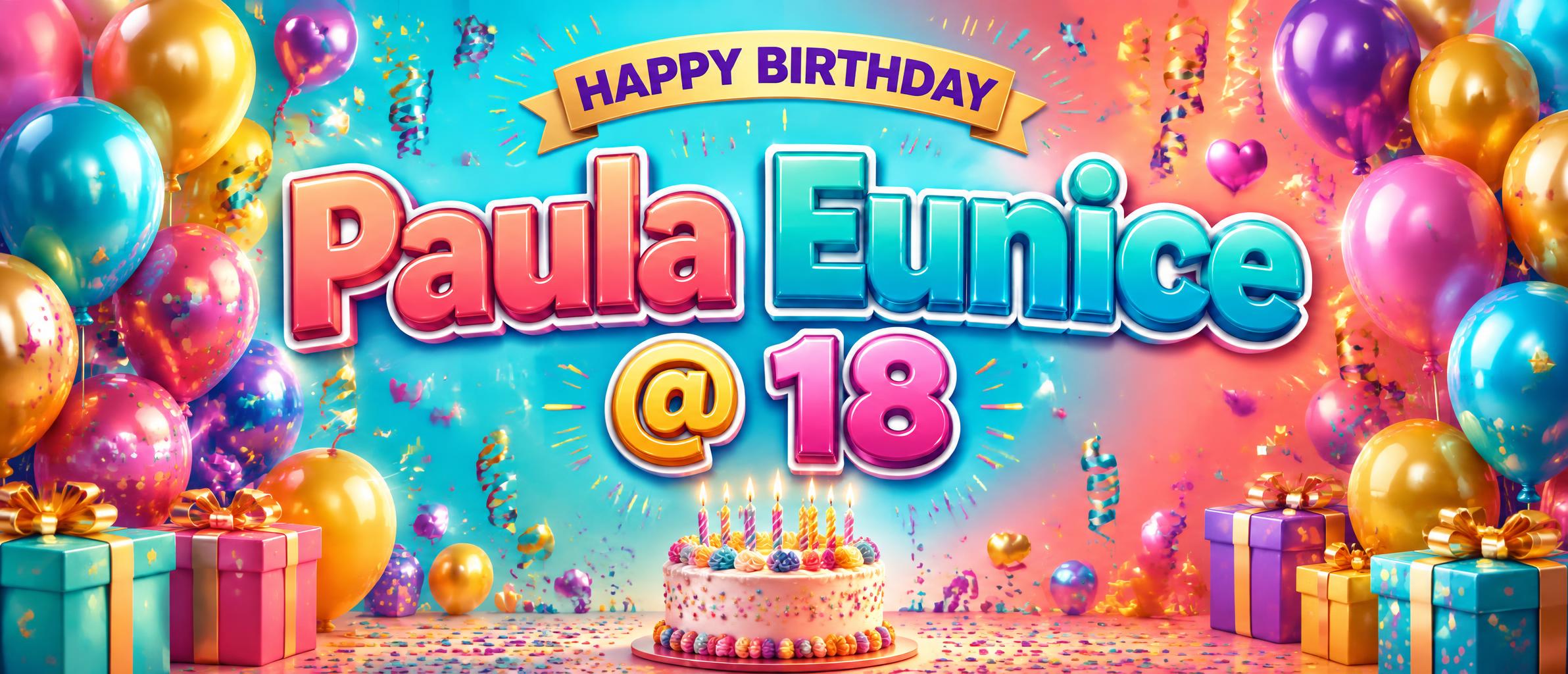 "Paula Eunice
@ 18
HAPPY BIRTHDAY" — Birthday | AI Text Effect Generator