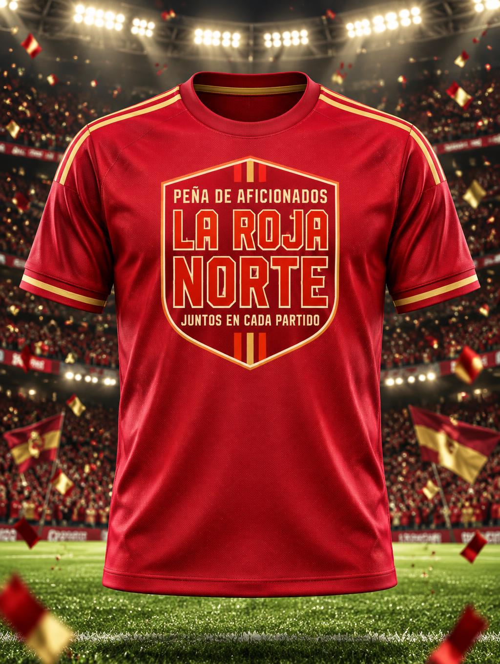 "LA ROJA NORTE
PEÑA DE AFICIONADOS
JUNTOS EN CADA PARTIDO" — Sports Football | AI Text Effect Generator
