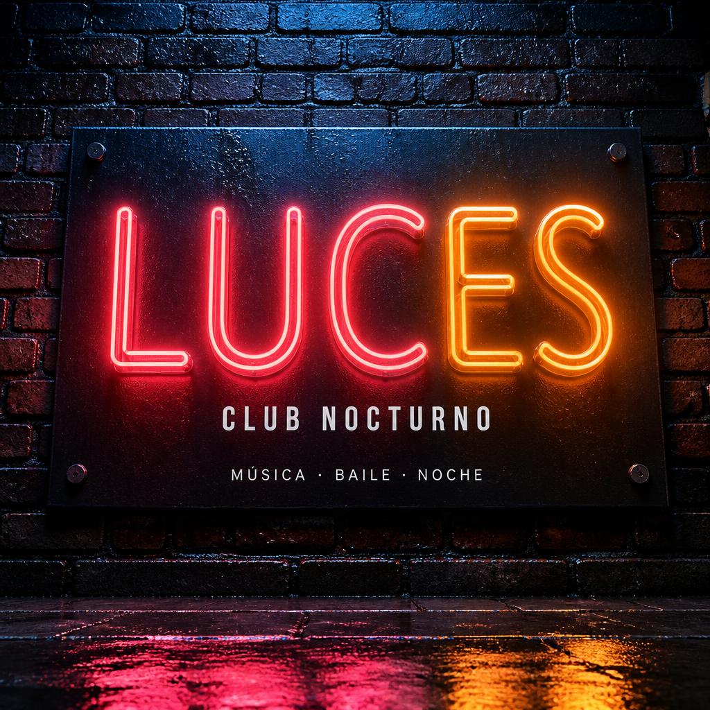 "LUCES
CLUB NOCTURNO
MÚSICA · BAILE · NOCHE" — Neon Sign | AI Text Effect Generator