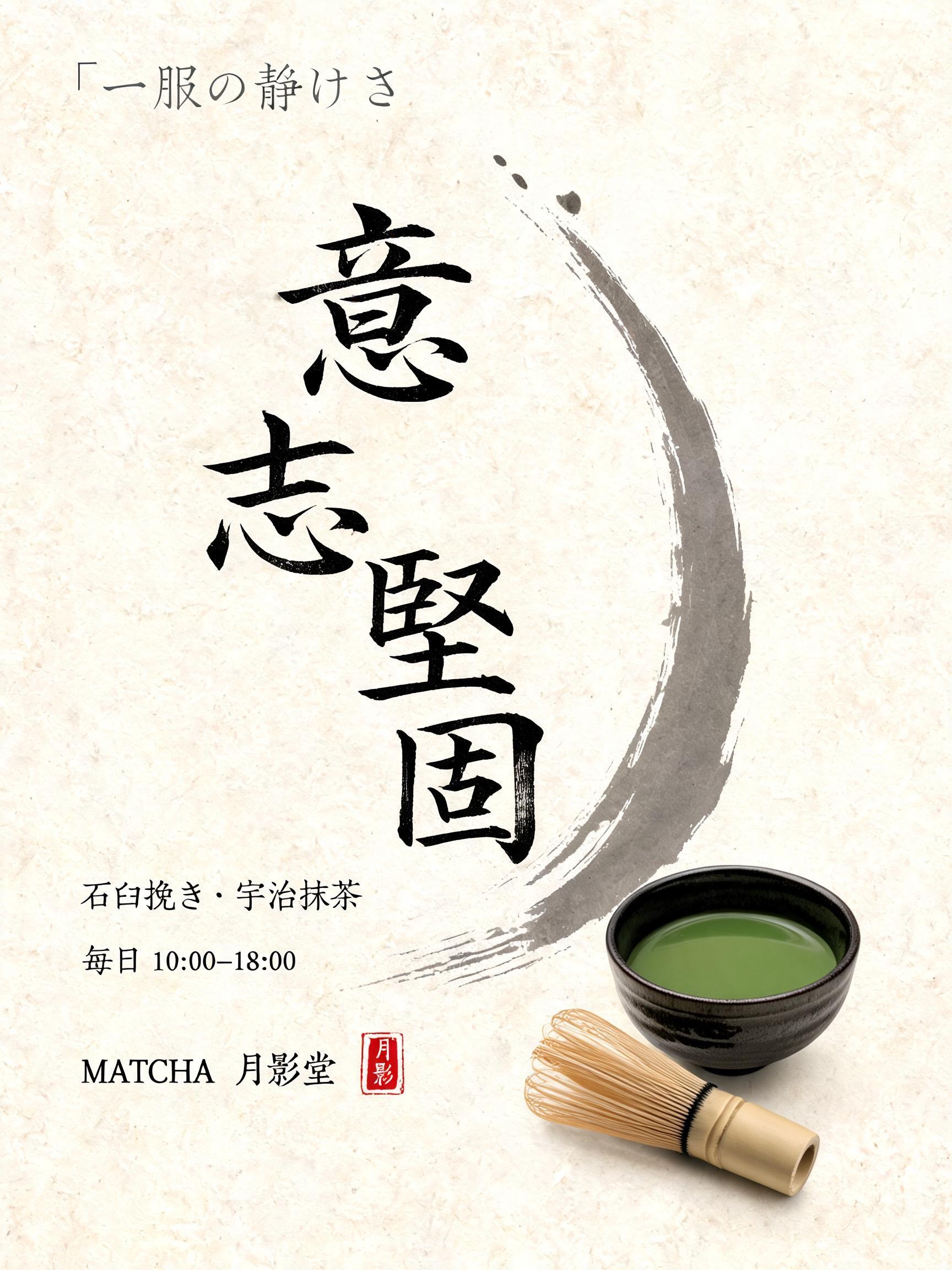 "意志堅固" — brush japanese ink text effect