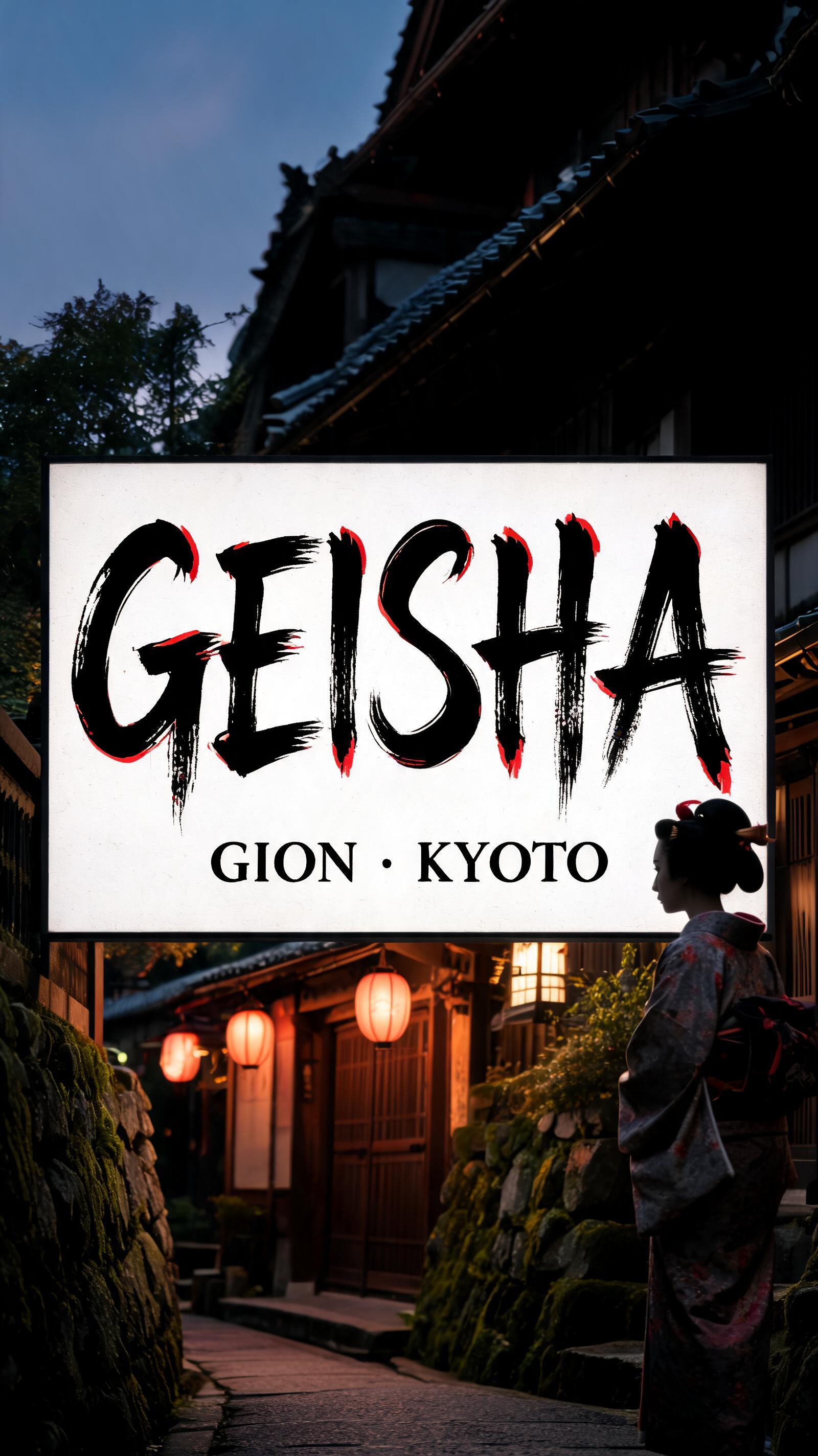 "GEISHA
GION · KYOTO" — Brush Japanese Ink | AI Text Effect Generator