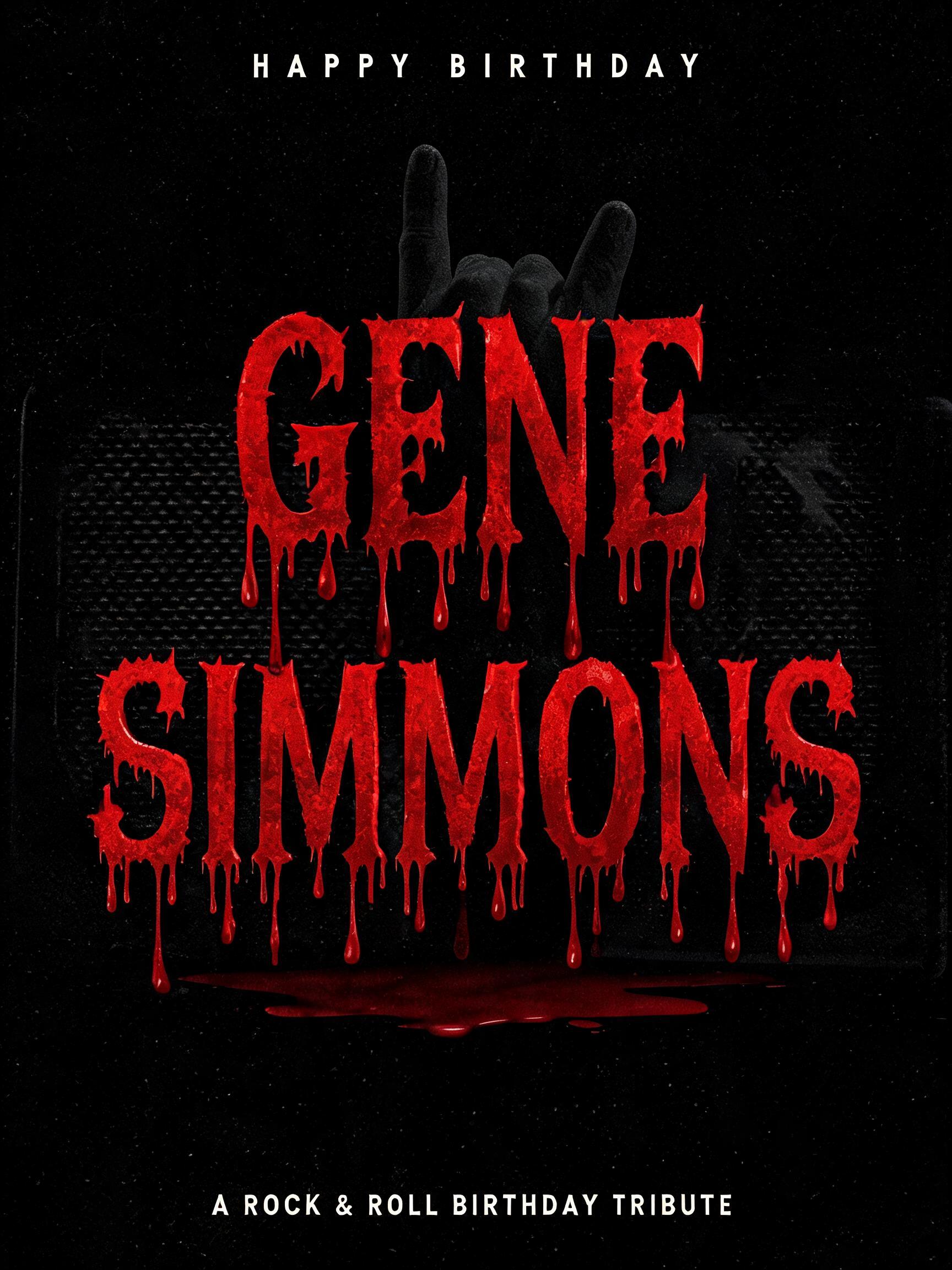 "HAPPY BIRTHDAY GENE SIMMONS" — Drip Font Blood text effect