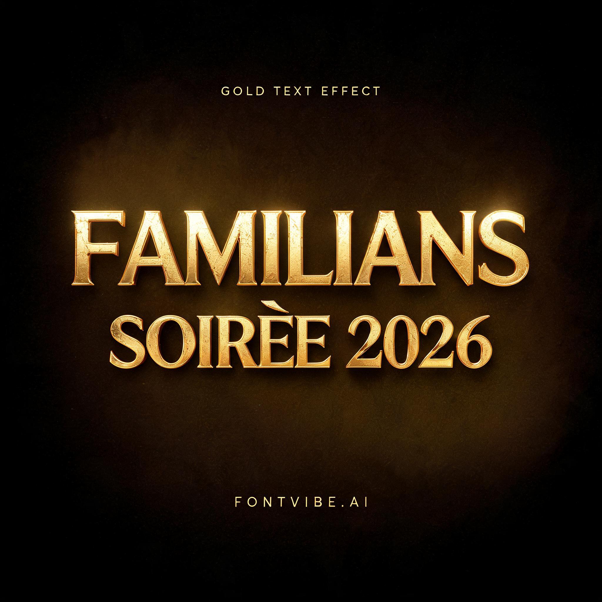 "FAMILIANS
SOIRÉE 2026" — Metallic | AI Text Effect Generator