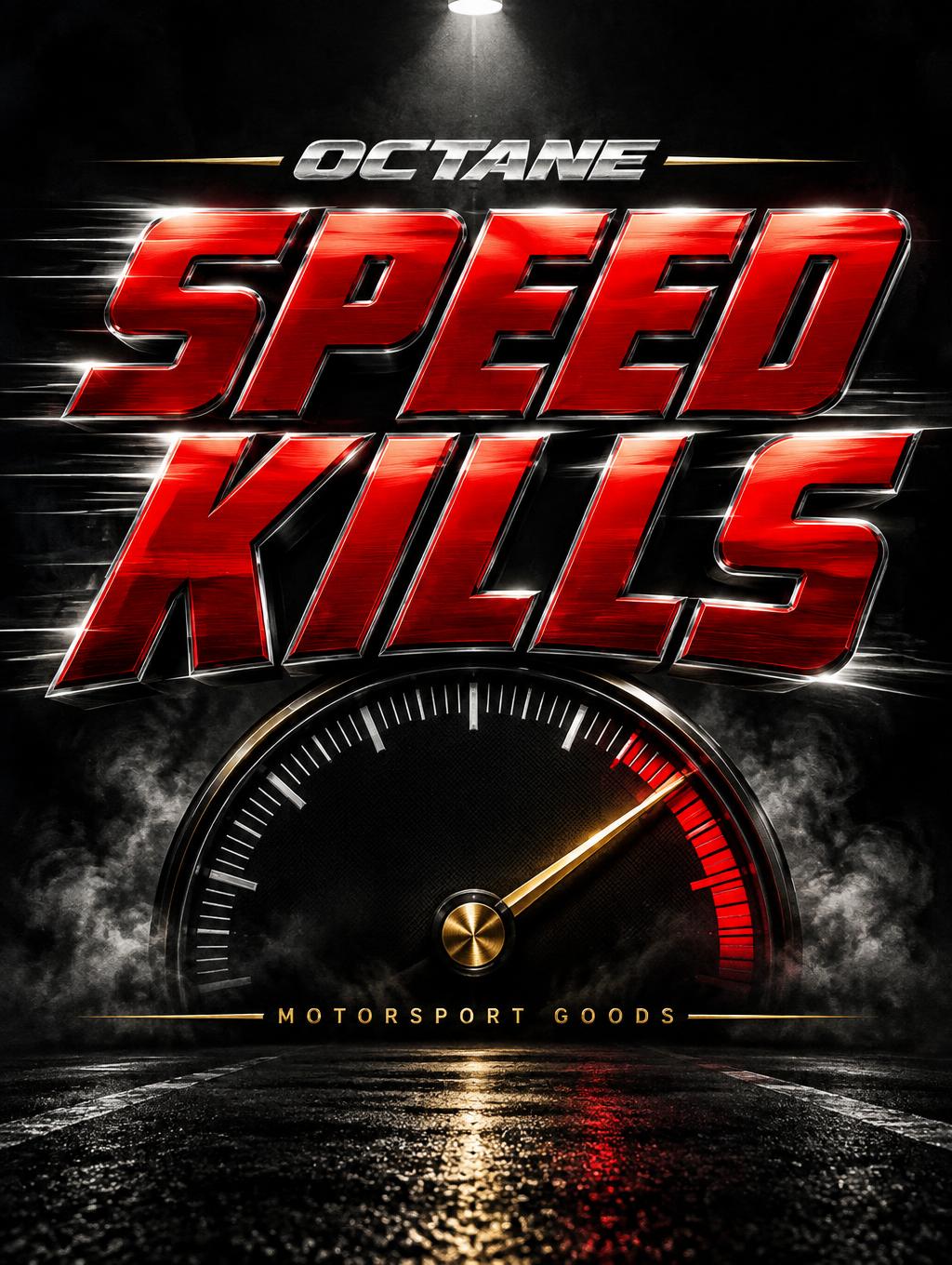 "SPEED KILLS
OCTANE
MOTORSPORT GOODS" — Racing | AI Text Effect Generator