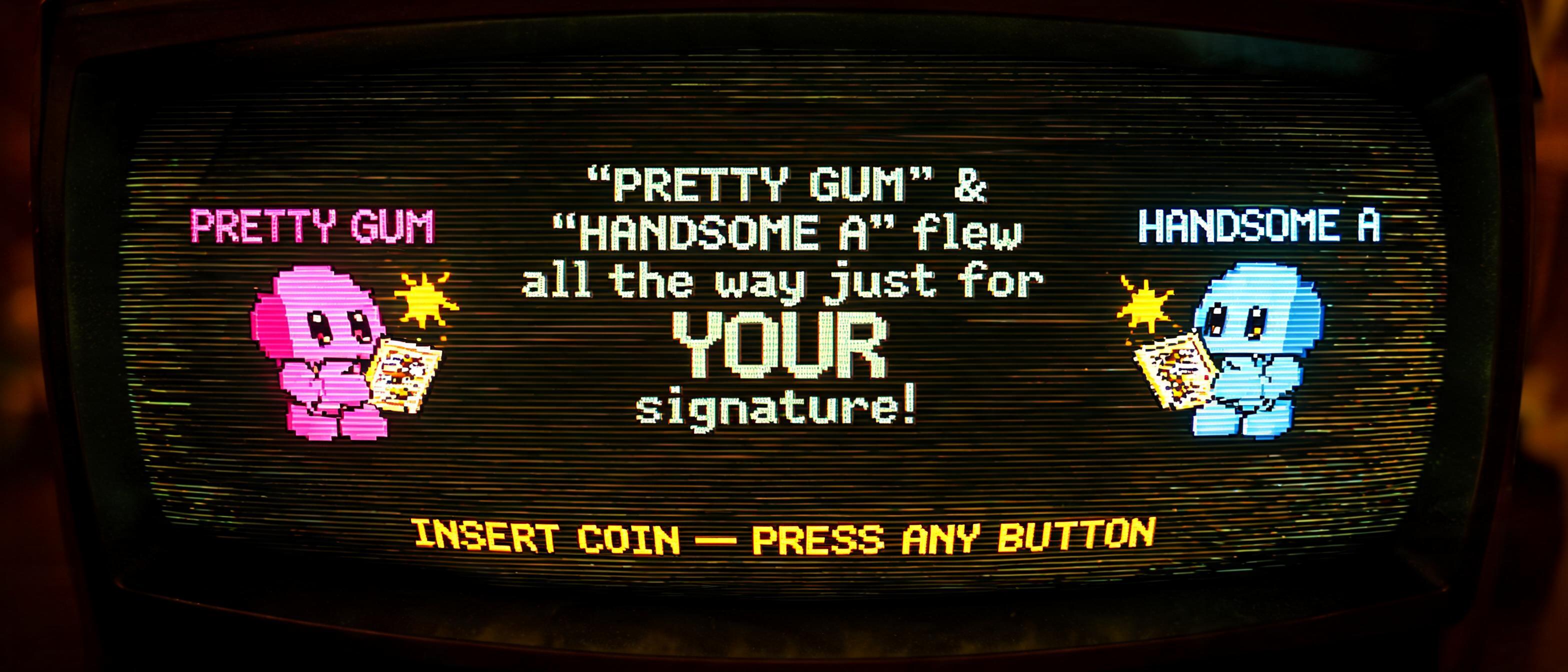 ""'PRETTY GUM' & 'HANDSOME A' flew all the way just for YOUR signature!"" — Pixel Art | AI Text Effect Generator