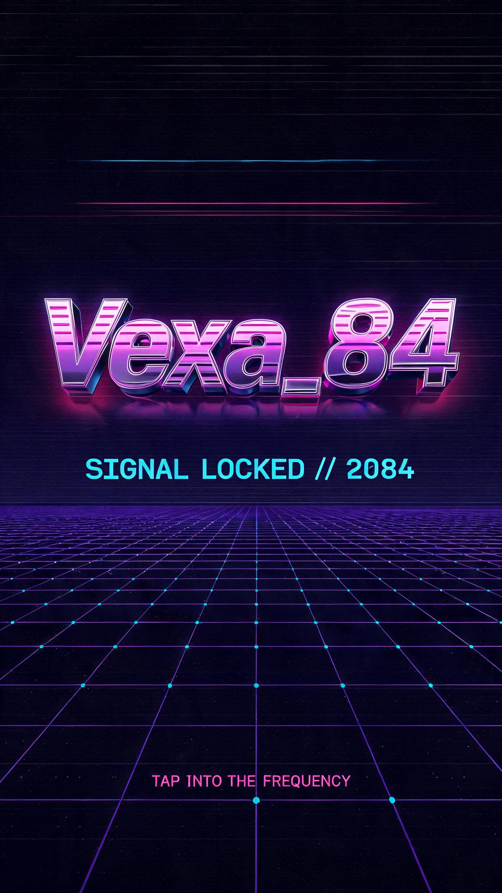 "I need a synthwave lock screen with my handle Vexa_84" — Neon 80s text effect