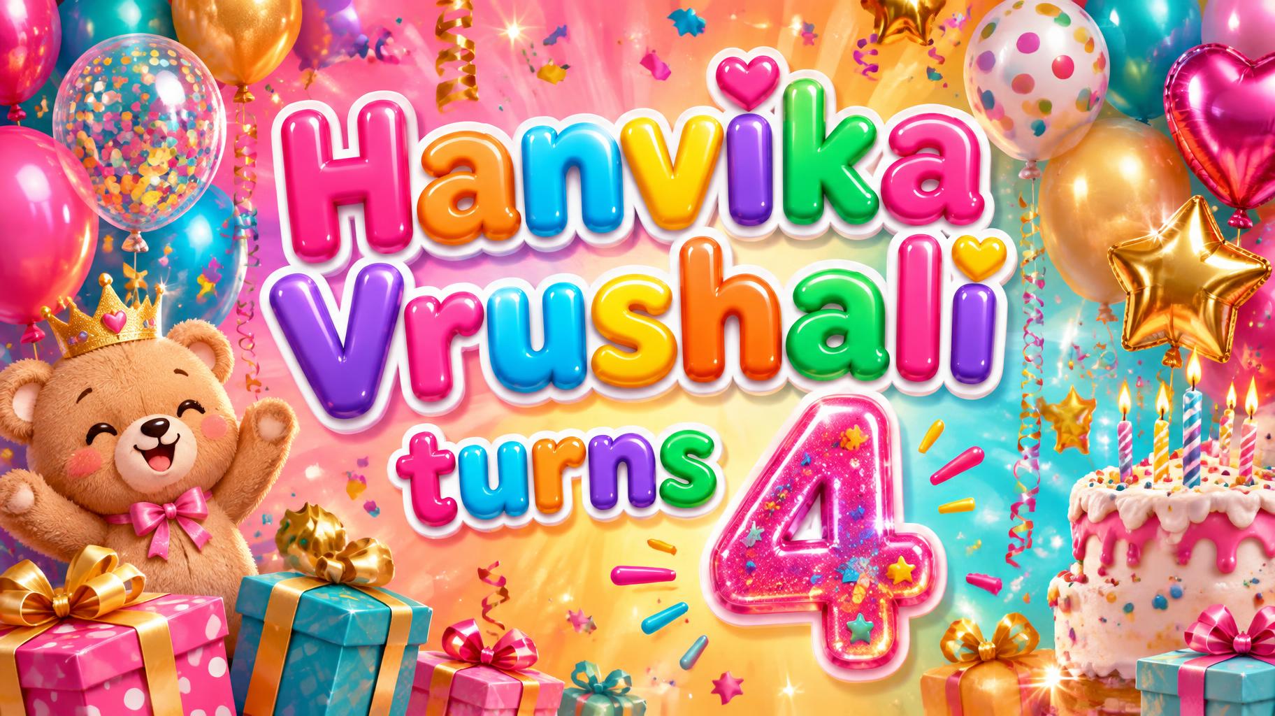 "Hanvika Vrushali turns 4" — Birthday | AI Text Effect Generator