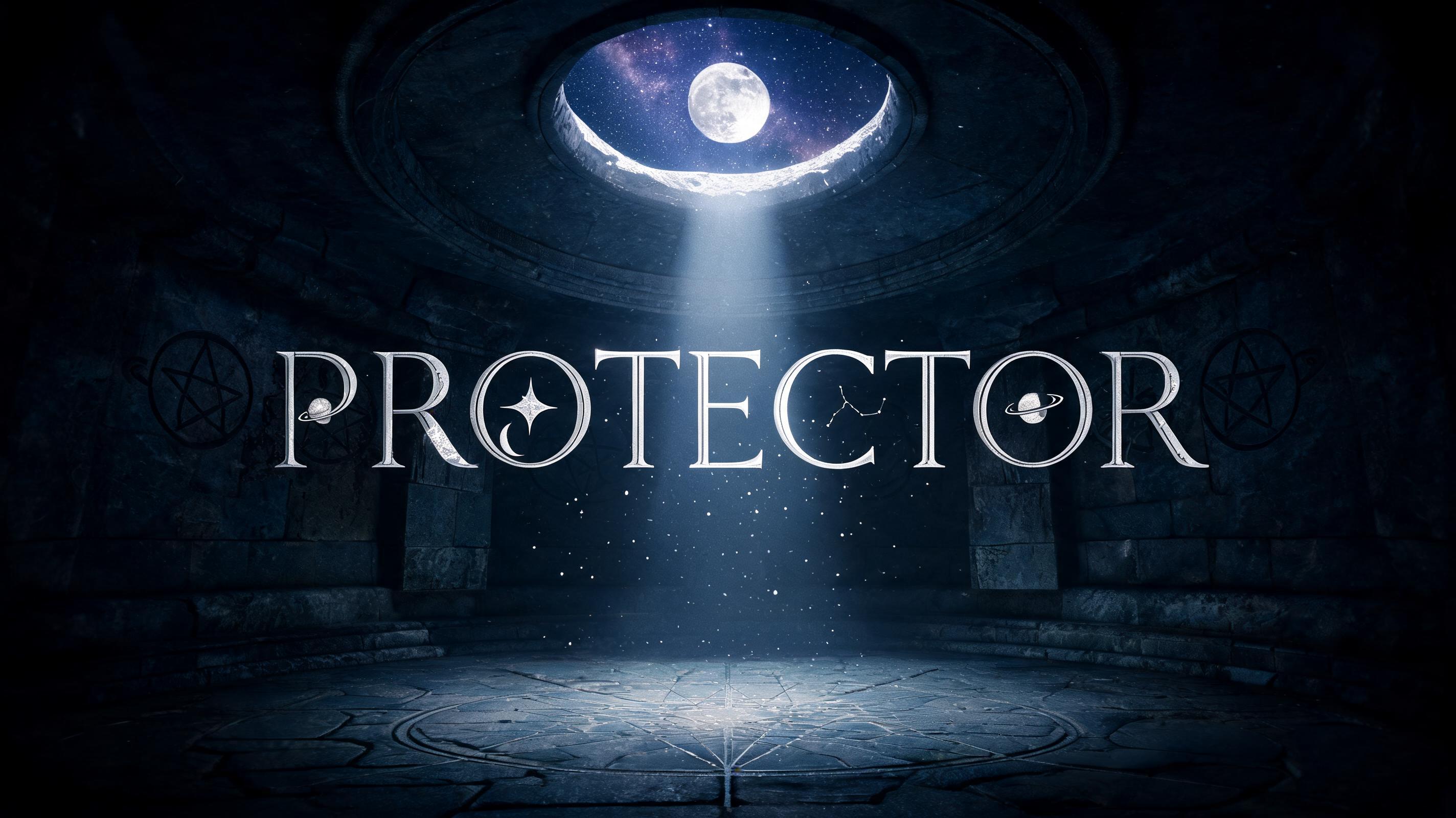 "PROTECTOR" — Celestial Symbol text effect