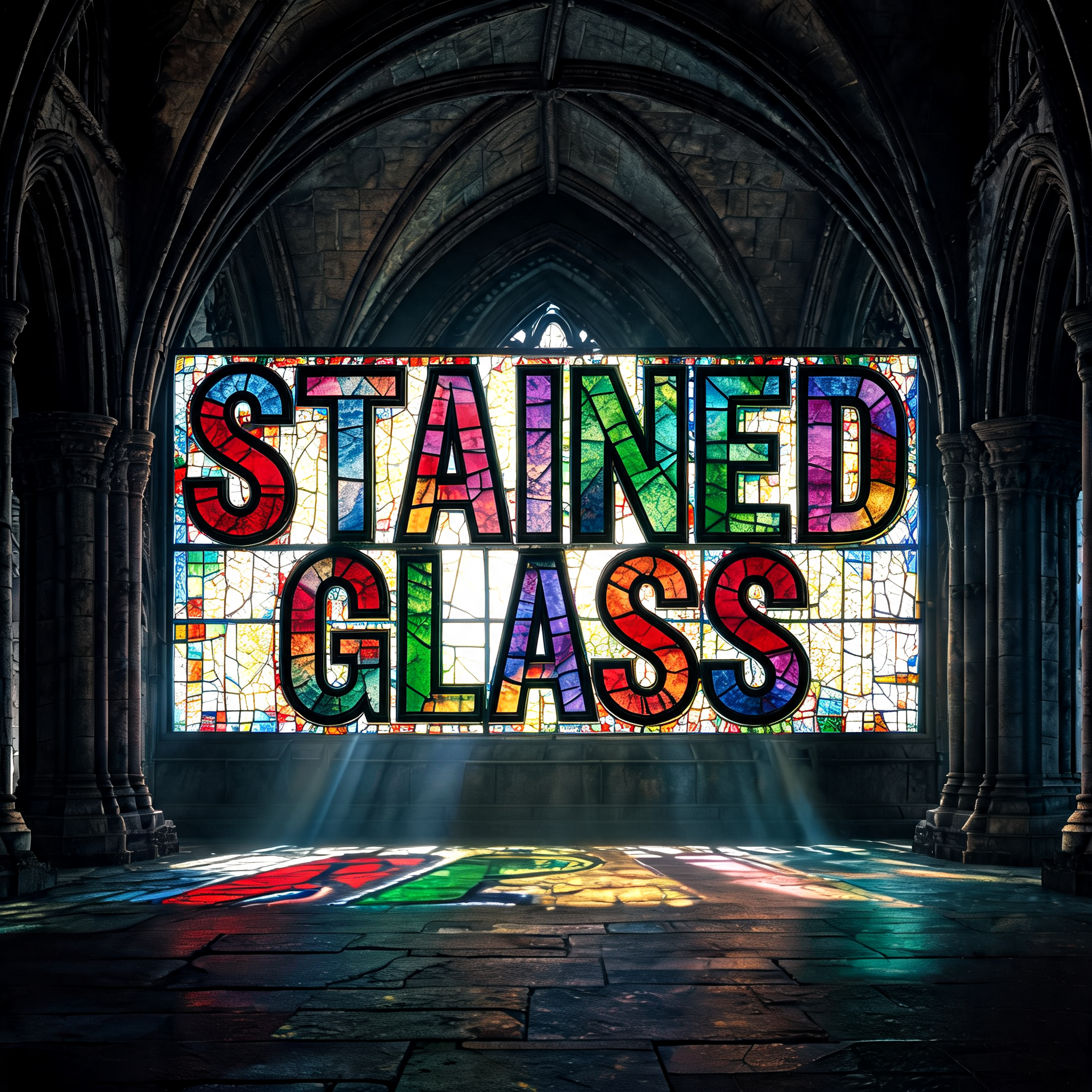 "STAINED GLASS" — Glass Color text effect