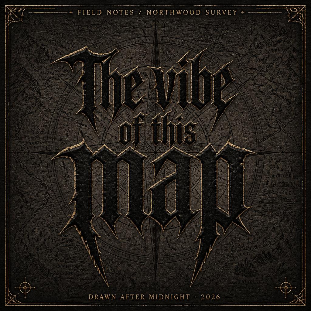 "The vibe of this map
FIELD NOTES / NORTHWOOD SURVEY
DRAWN AFTER MIDNIGHT · 2026" — Gothic Font text effect