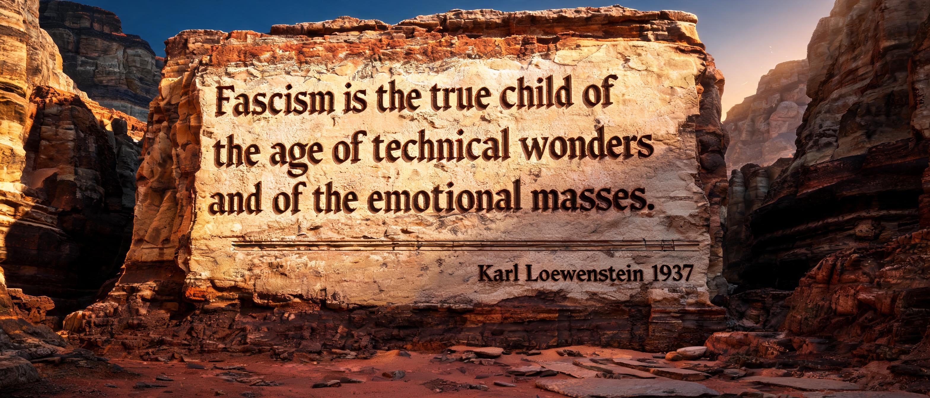"Fascism is the true child of the age of technical wonders and of the emotional masses.
Karl Loewenstein 1937" —  | AI Text Effect Generator