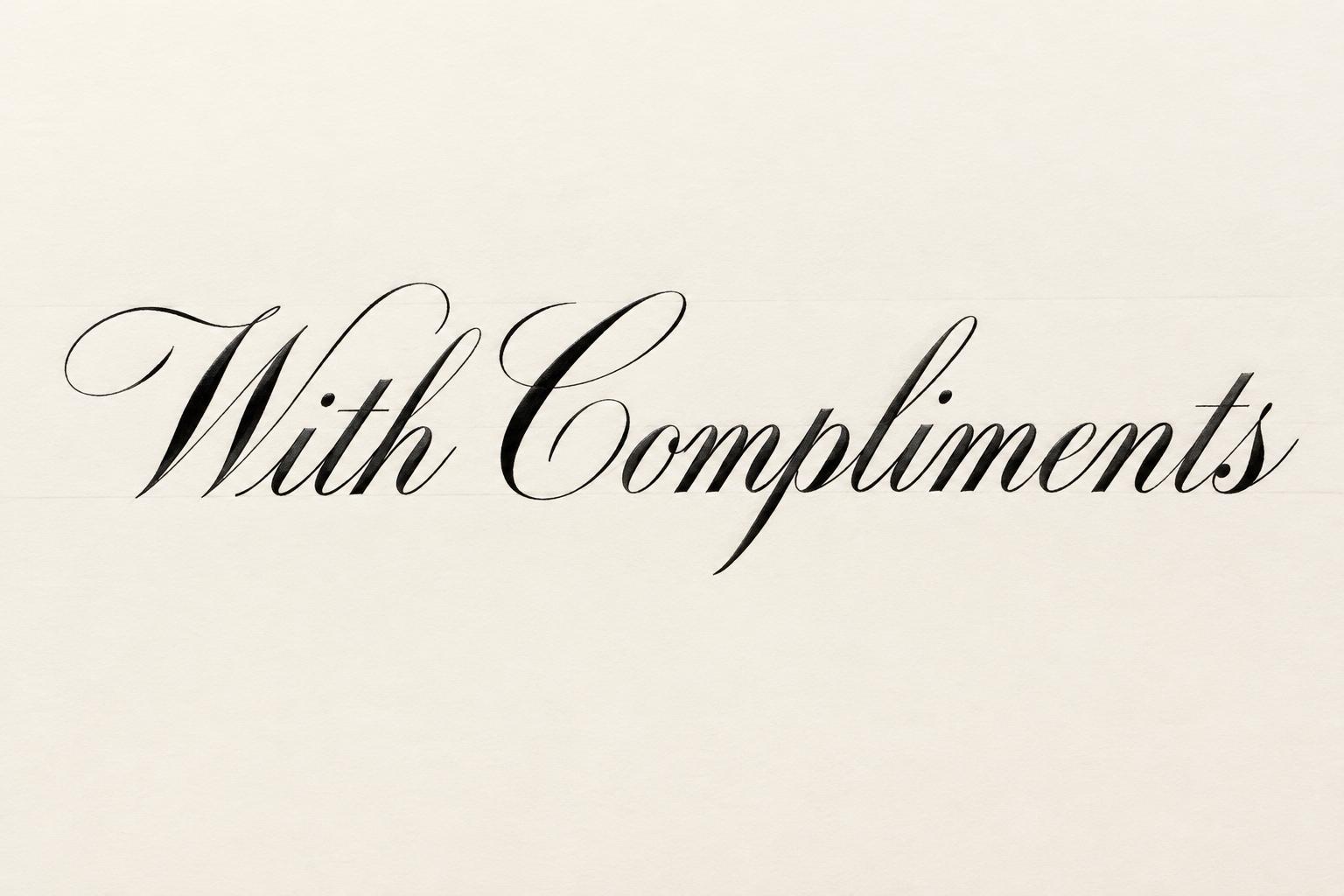 "With Compliments" — Cursive Calligraphy text effect