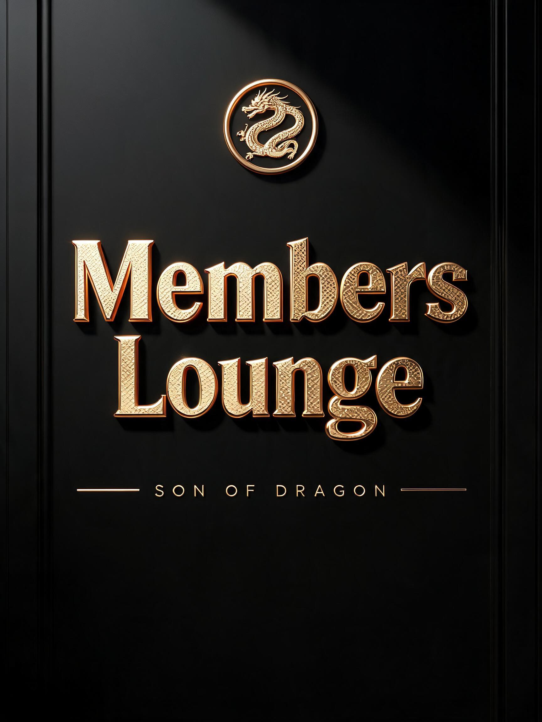 "Members
Lounge
SON OF DRAGON" — 3d Bold Gold | AI Text Effect Generator