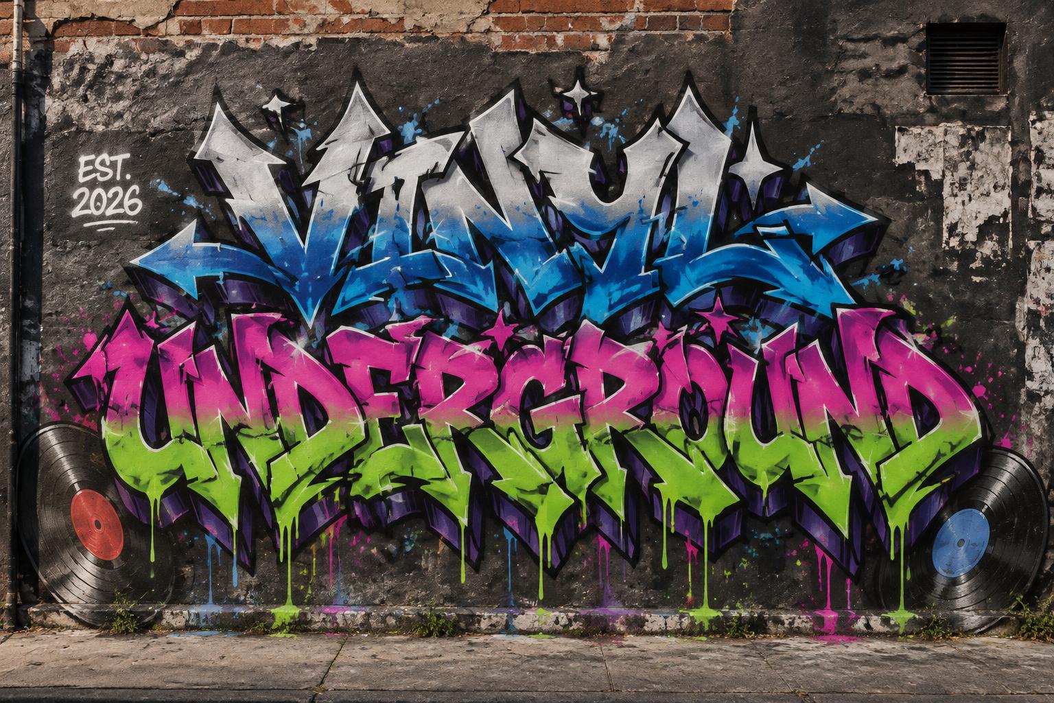 "VINYL
UNDERGROUND
EST. 2026" — Graffiti | AI Text Effect Generator