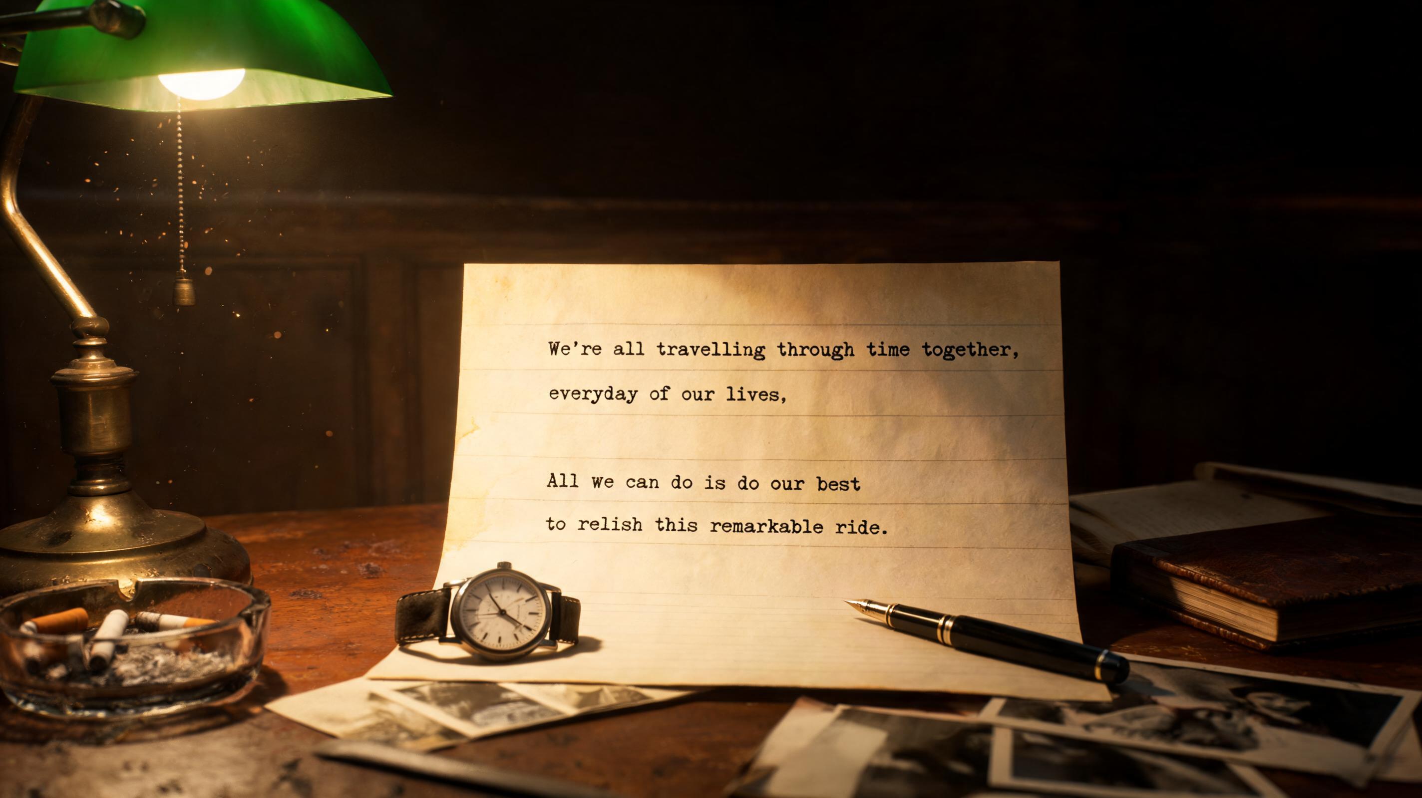 "We're all travelling through time together, everyday of our lives. All we can do is do our best to relish this remarkable ride." —  | AI Text Effect Generator