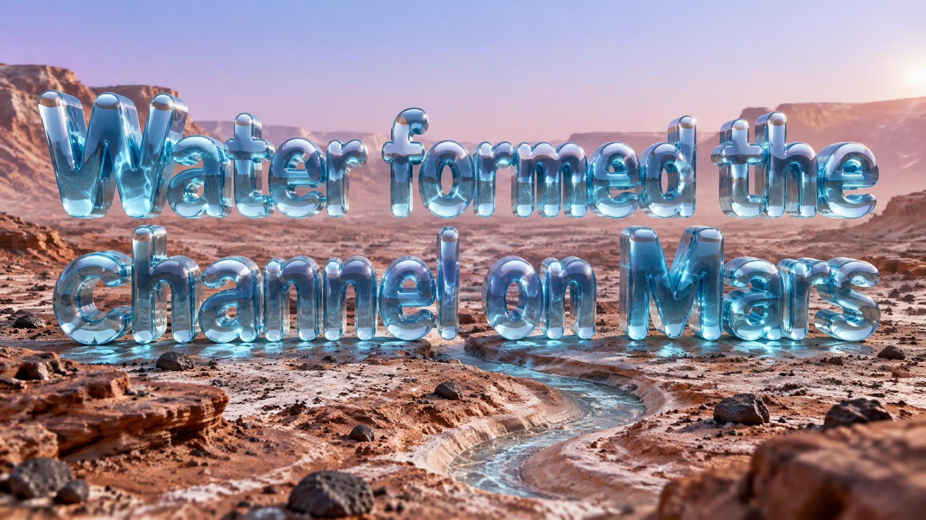"Water formed the channel on Mars" — Glass Liquid | AI Text Effect Generator