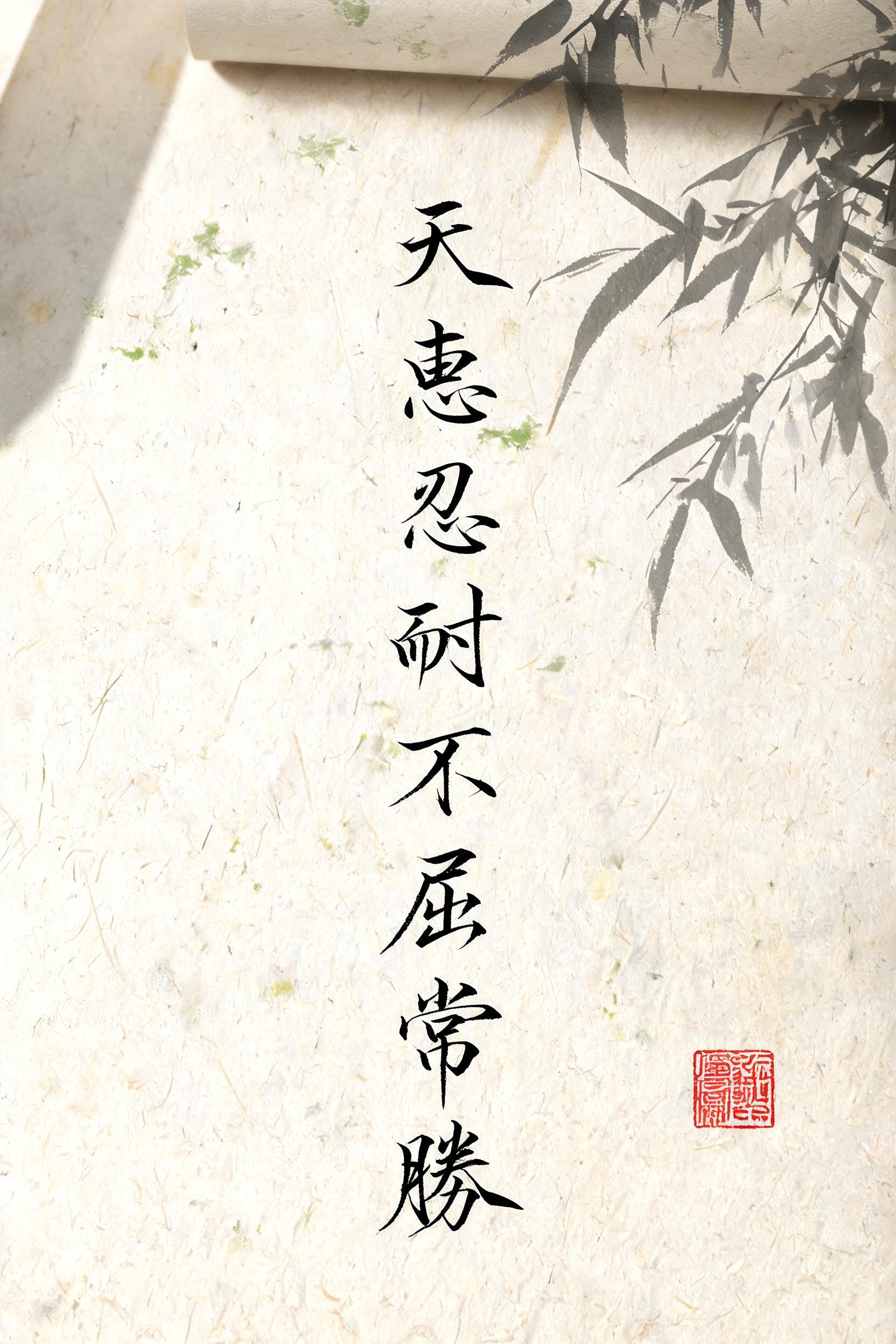 "天
恵
忍
耐
不
屈
常
勝" —  | AI Text Effect Generator