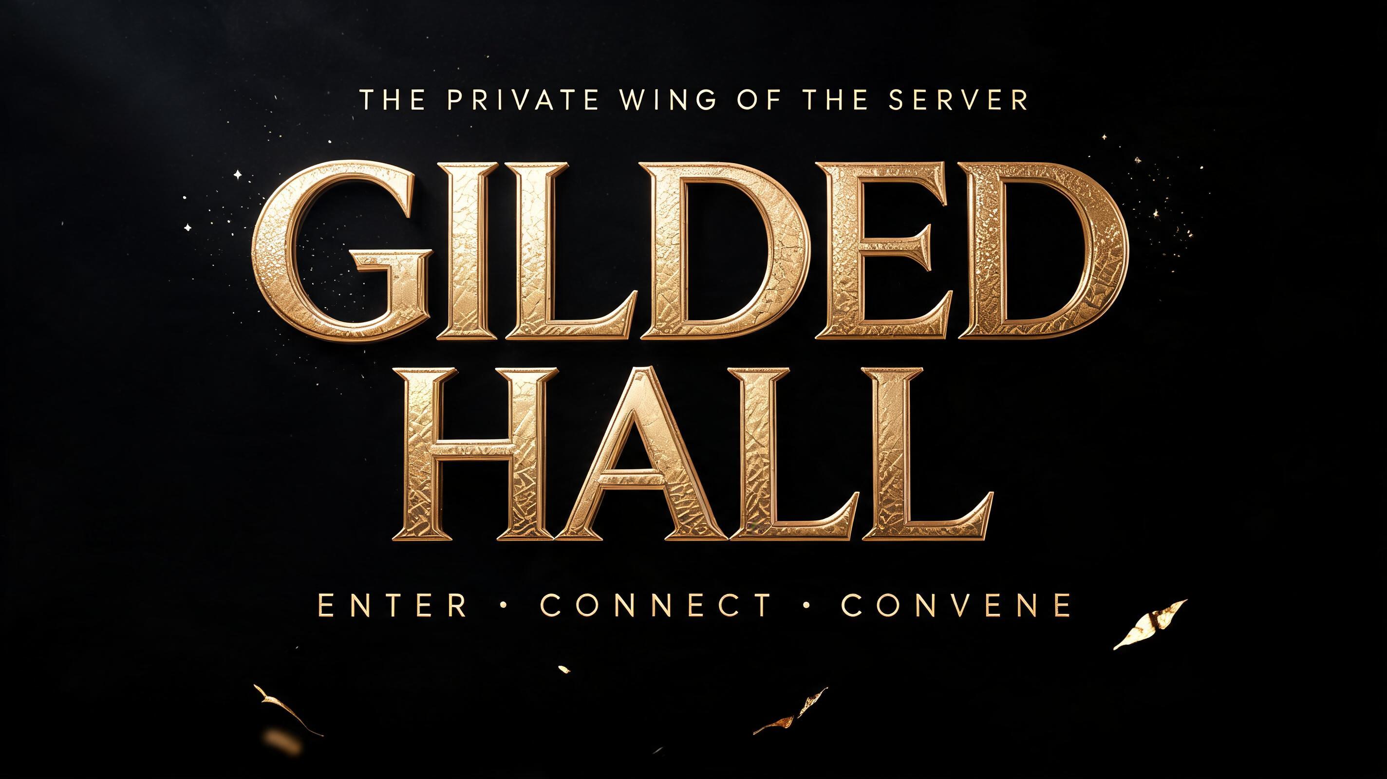 "GILDED HALL
THE PRIVATE WING OF THE SERVER
ENTER • CONNECT • CONVENE" — Luxury Gold | AI Text Effect Generator