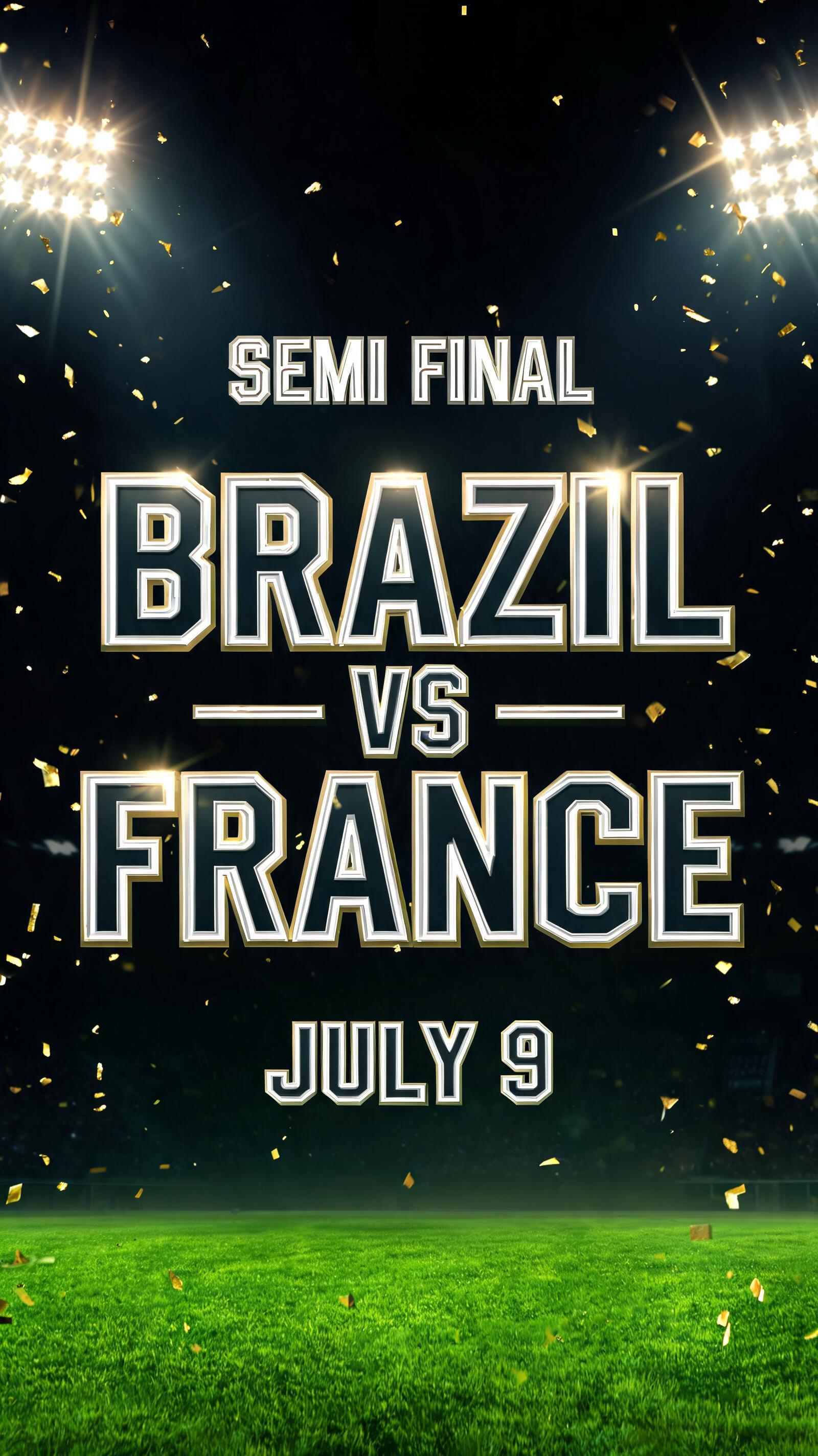 "SEMI FINAL
BRAZIL VS FRANCE
JULY 9" — Sports Football | AI Text Effect Generator