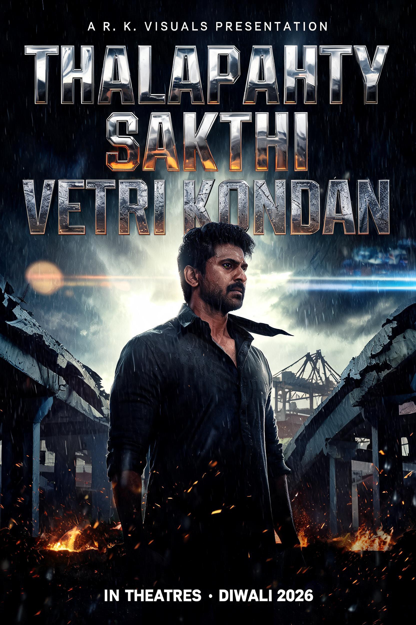 "Thalapathy Sakthi: Vetri Kondan" — Cinematic Blockbuster text effect